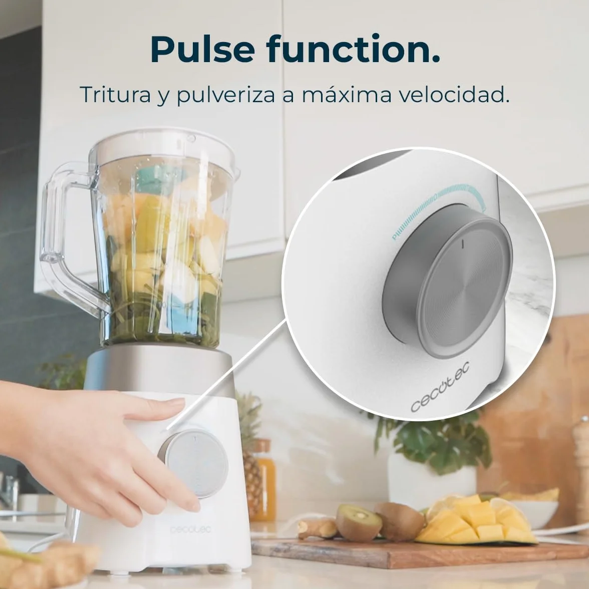Cecotec Batidora de Vaso 1,5L Power Black Titanium 1300W 20000RPM Cuchillas Titanio 2 Velocidades Función Pulse
