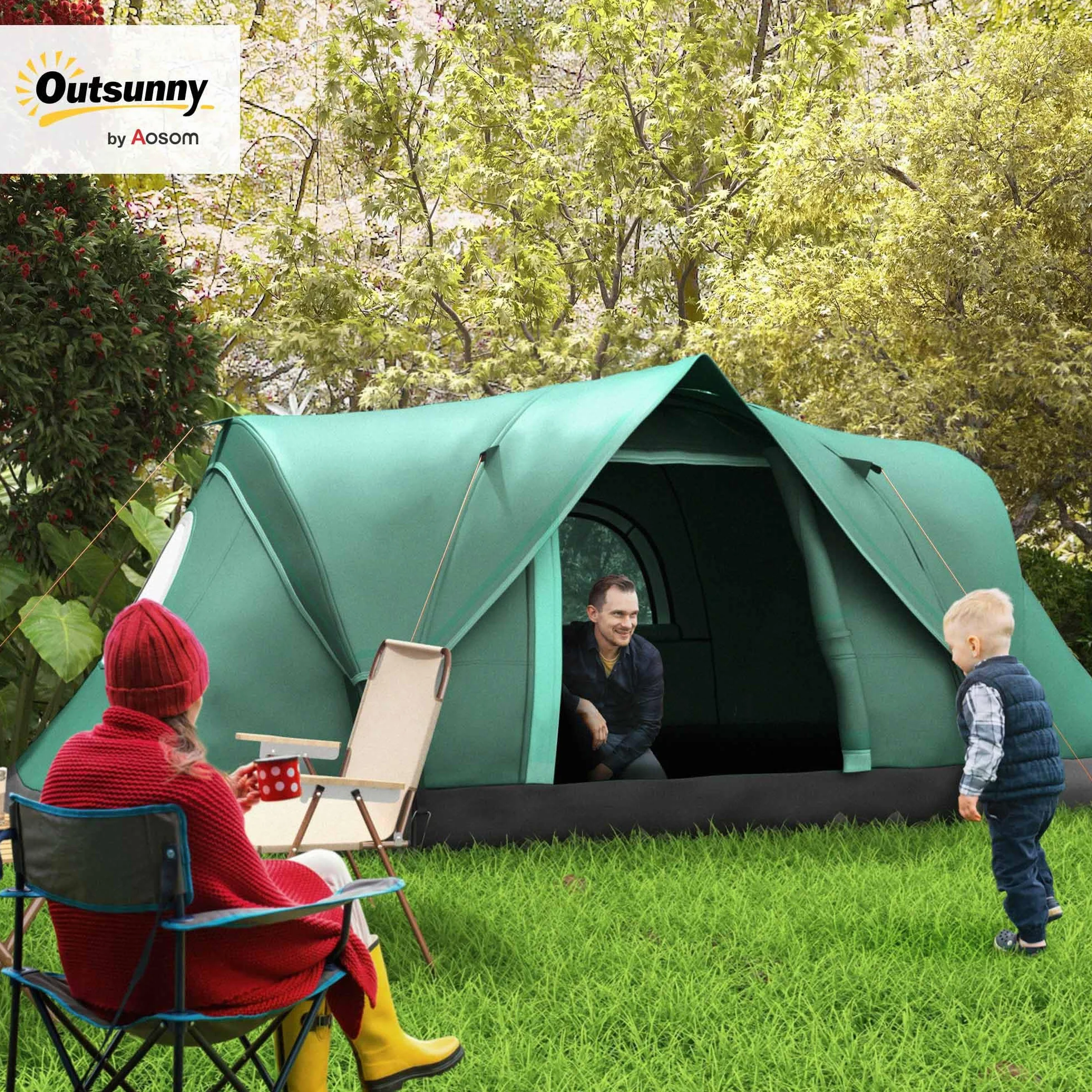 Outsunny Tienda de Campaña Familiar 5 Personas Impermeable 3000mm Túnel 455x220x180 cm