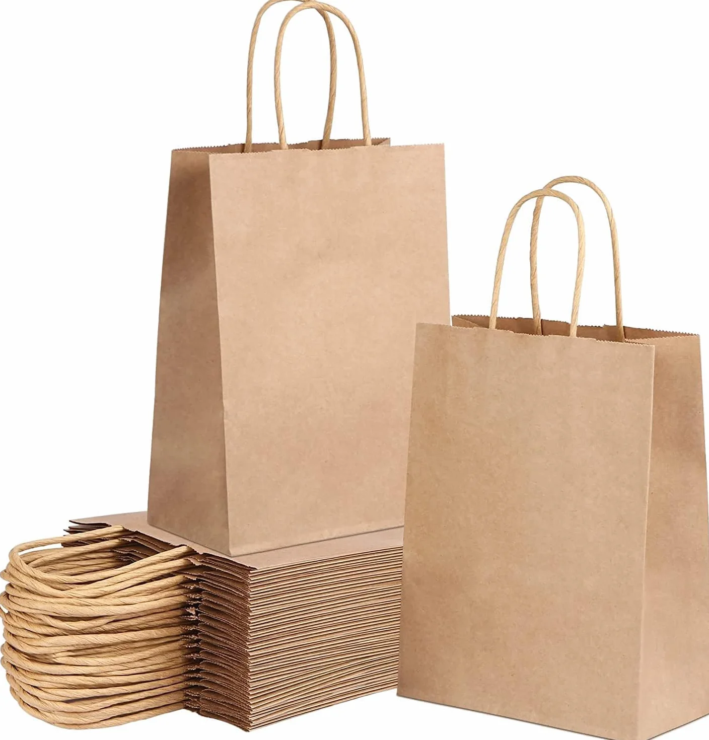 Lote de 40 Bolsas de papel kraft grandes con asas 32 x 41 x 11 cm bolsas para regalos. Bolsas para comercios, ir al la compra de papel biodegradable, reutilizables ideales para regalar (Marrones)