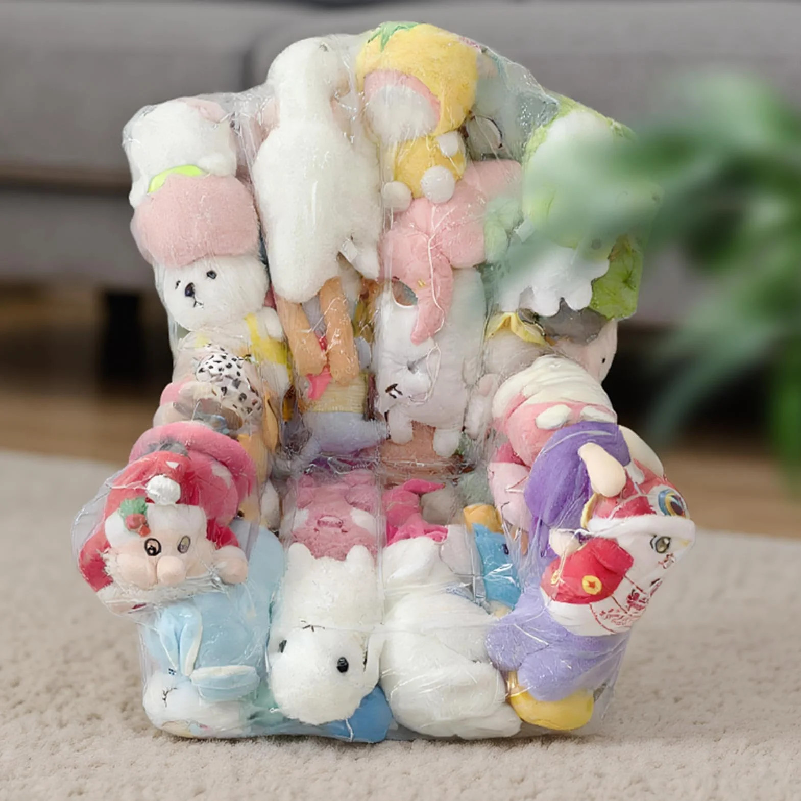 Almacenamiento De Peluches Puf - Saco Almacenamiento Peluches Transparente,Gran Sofá con Cremallera para Sala Cuarto Juego Aula Niños Niñas Jóvenes Preescolar