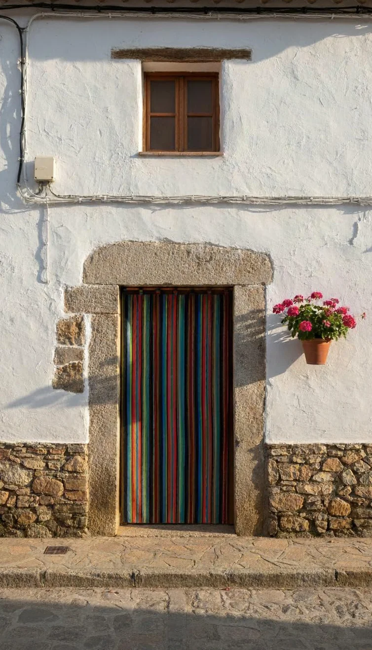 Milica Cortina Alpujarreña Jacquard Rústica 140x260 cm | Solo Cortina | Estilo Tradicional Español para Puerta y Ventana Exterior e Interior | Alta Resistencia y Fácil Instalación | Modelo Jarapa