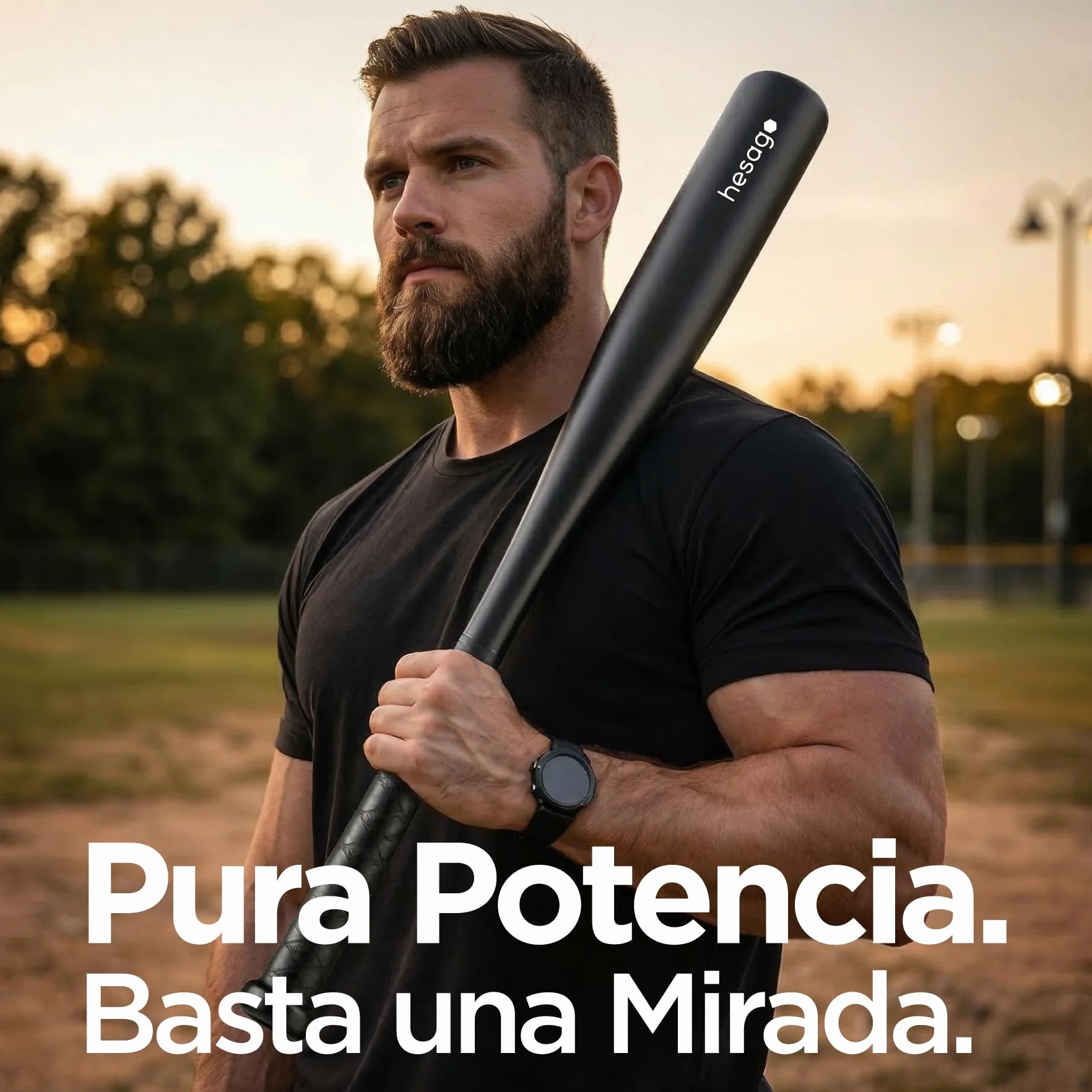 Bate de Béisbol de Acero Templado Negro Mate Empuñadura Antideslizante Bolsa de Franela