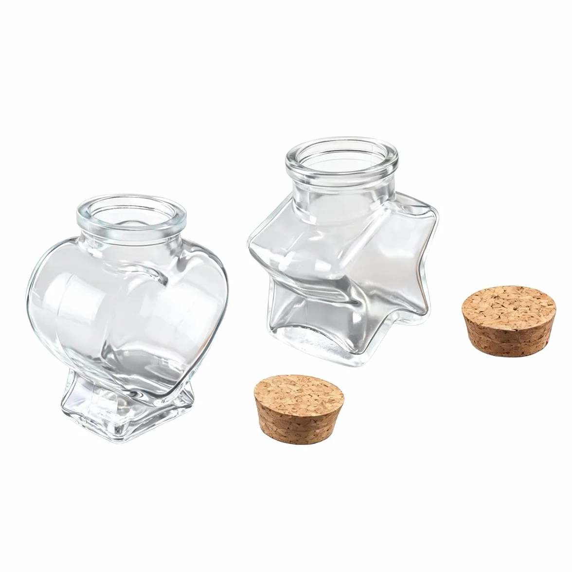 Huba 2 tarros decorativos en forma de corazón, pequeñas botellas de cristal decorativas con tapa de corcho para manualidades, decoración
