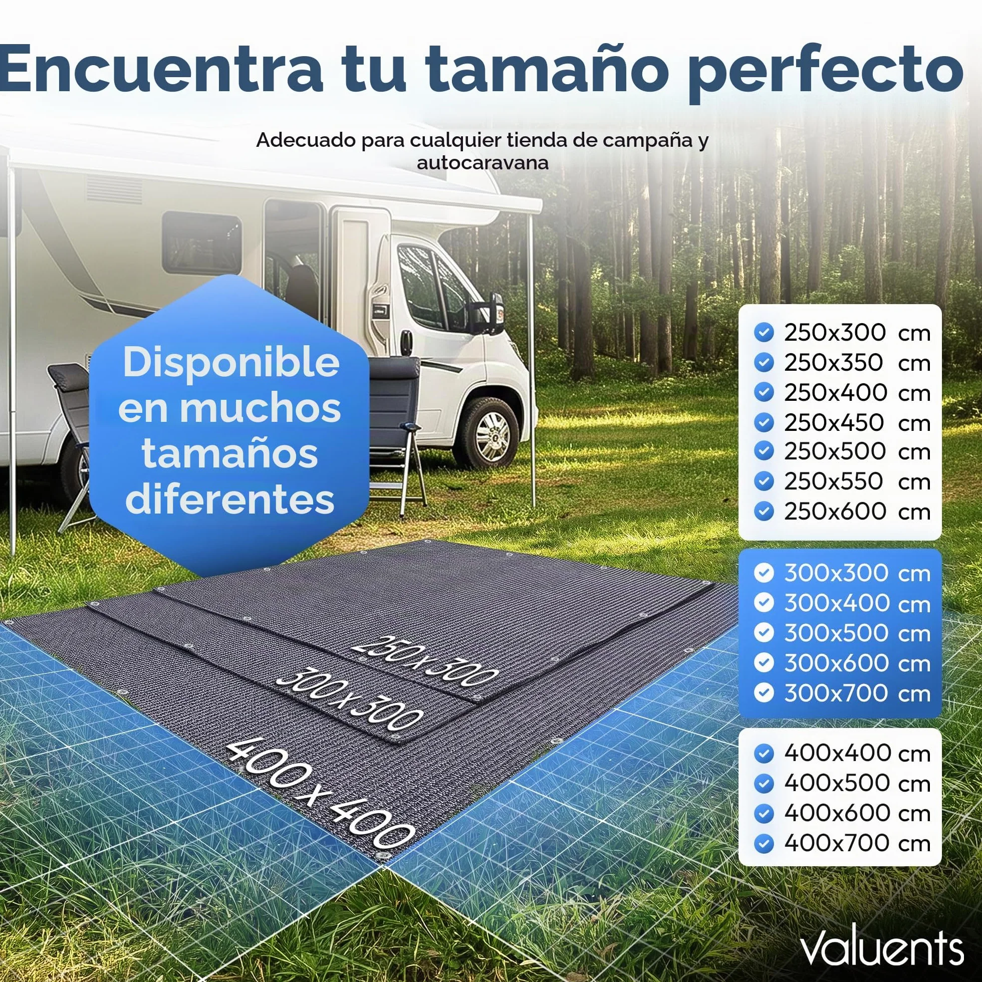 Alfombra para tienda de campaña azul gris varios tamaños camping exteriores incluye bolsa de transporte tendedero