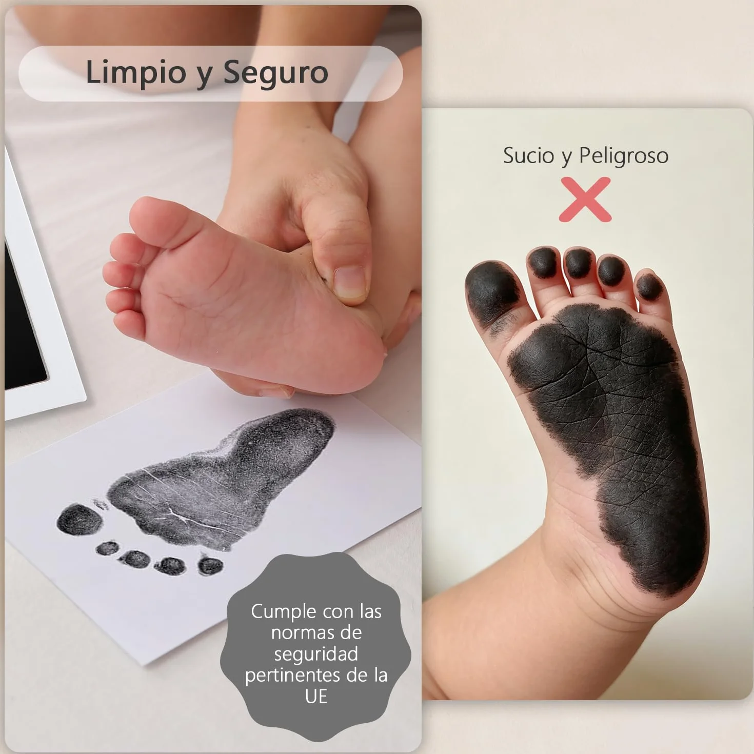 Huellas Bebé Almohadilla de Tinta Segura Marco Huella Foto para Recién Nacidos Blanco