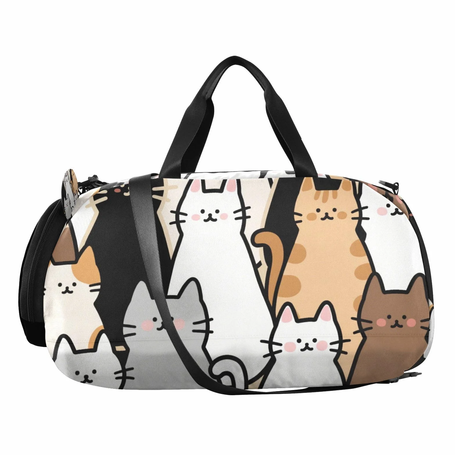 Bolsa de gimnasio pequeña diseño gato dibujos animados compartimento zapatos gran capacidad viaje playa natación