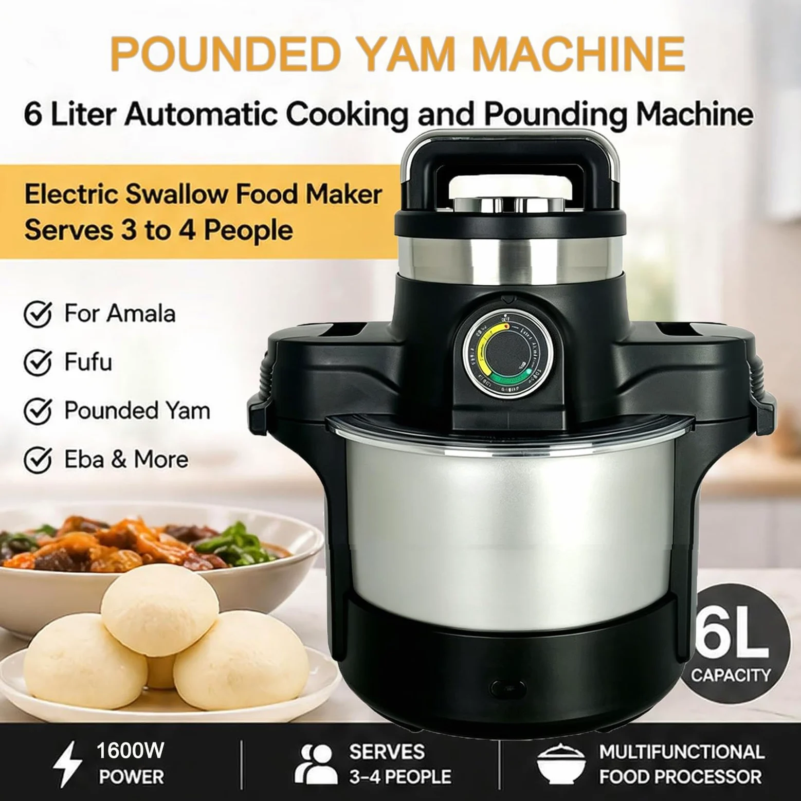 Procesador de alimentos y picadora de carne de acero inoxidable de 220 V 1600 W, 6 litros