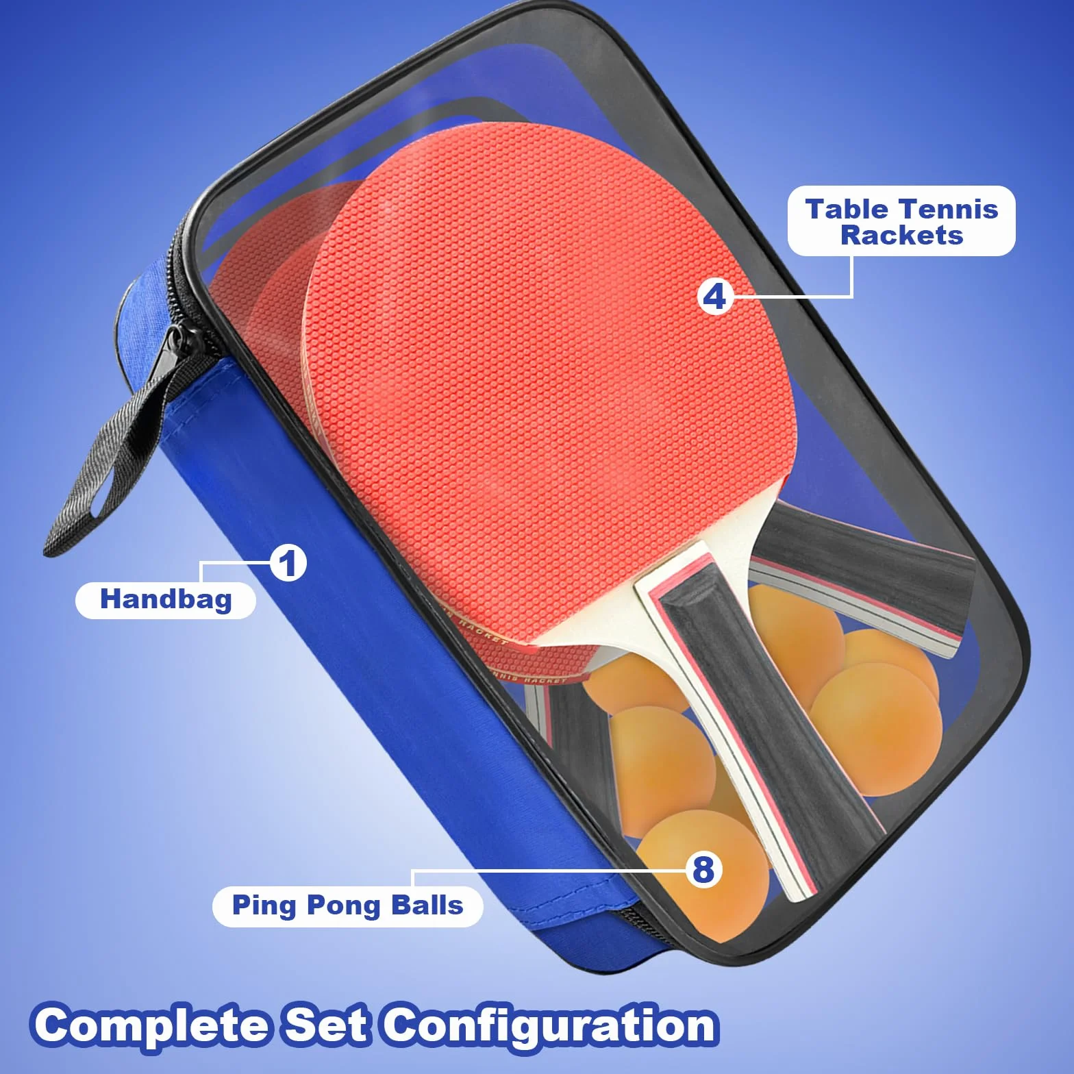Set de Ping Pong Portátil con 4 Raquetas y 8 Pelotas, Juego de Raquetas de Tenis de Mesa de 2 Piezas