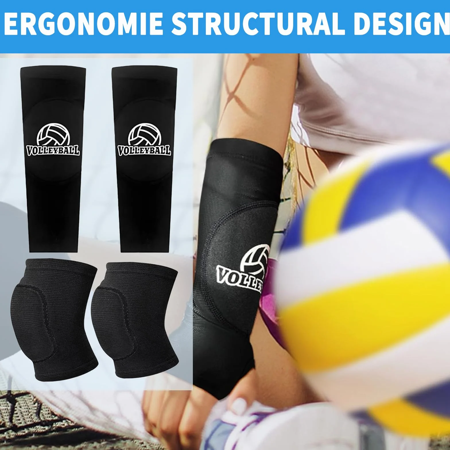 Cool Night Black Rodilleras Balonmano Manguitos Voleibol Equipo Protección Deportivo Accesorios