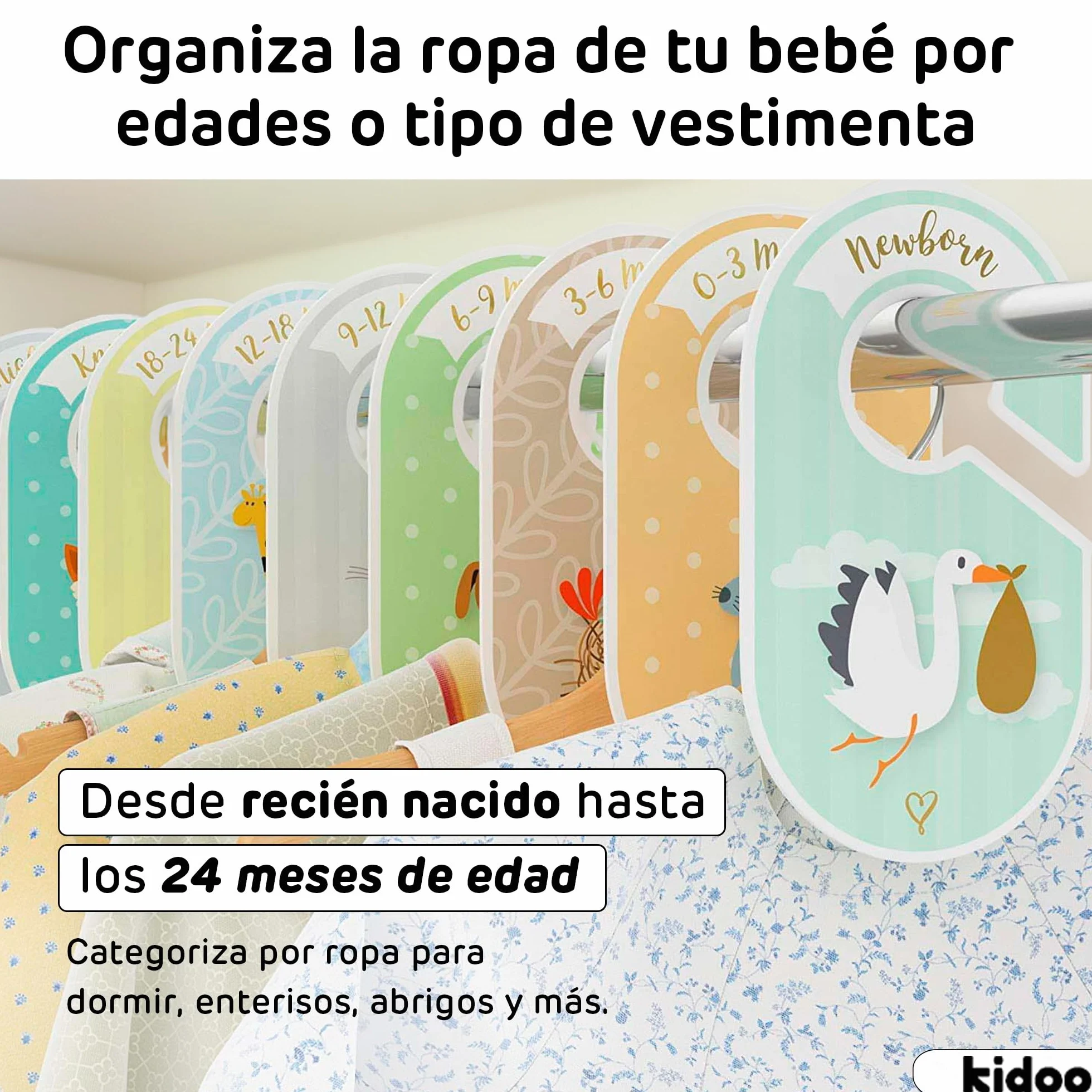 Separador de Armario para Bebés 18 Piezas Divisor de Ropa de 0 a 24 Meses Organizador Doble Cara Cartón Resistente 16,7 x 10 cm