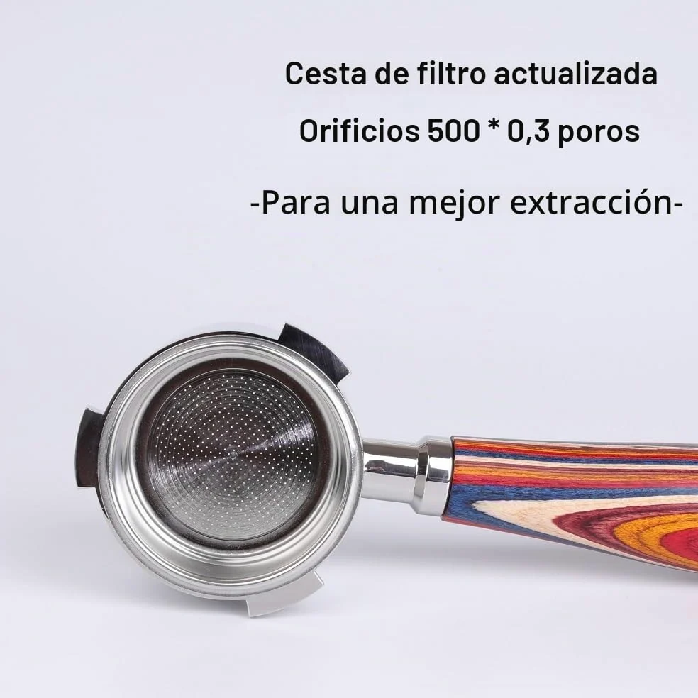 CAPFEI Portafiltro sin fondo, 51 mm, solo compatible con DeLonghi Dedica EC680/EC685/EC885 con 3 orejas, cesta de filtro de 0,3 mm poros, color mango de madera