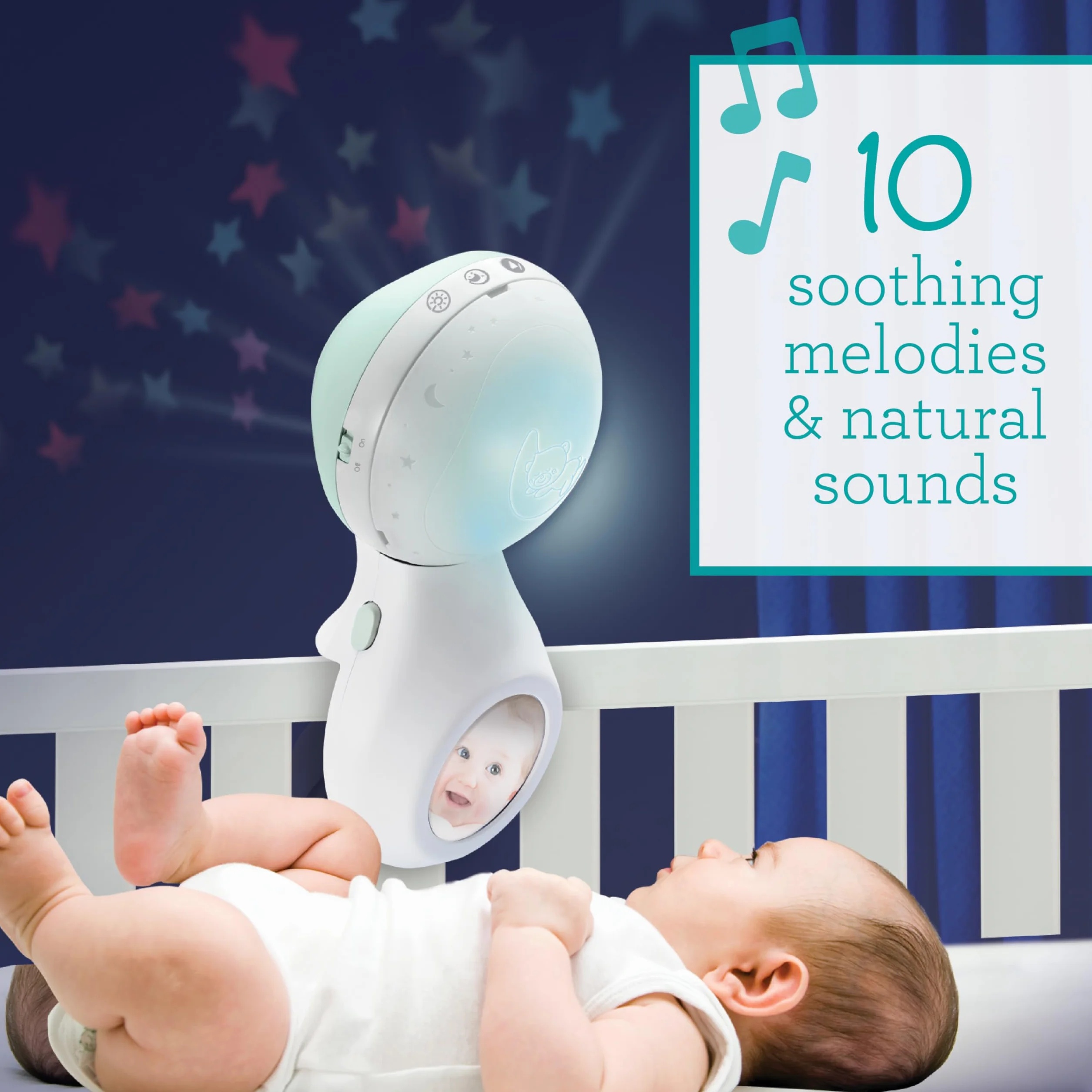 Infantino Proyector Musical Móvil 3-en-1 Convertible, Luz Nocturna y Proyector Infantil para Cuna, 6 Melodías & 4 Sonidos de la Naturaleza, Salvia