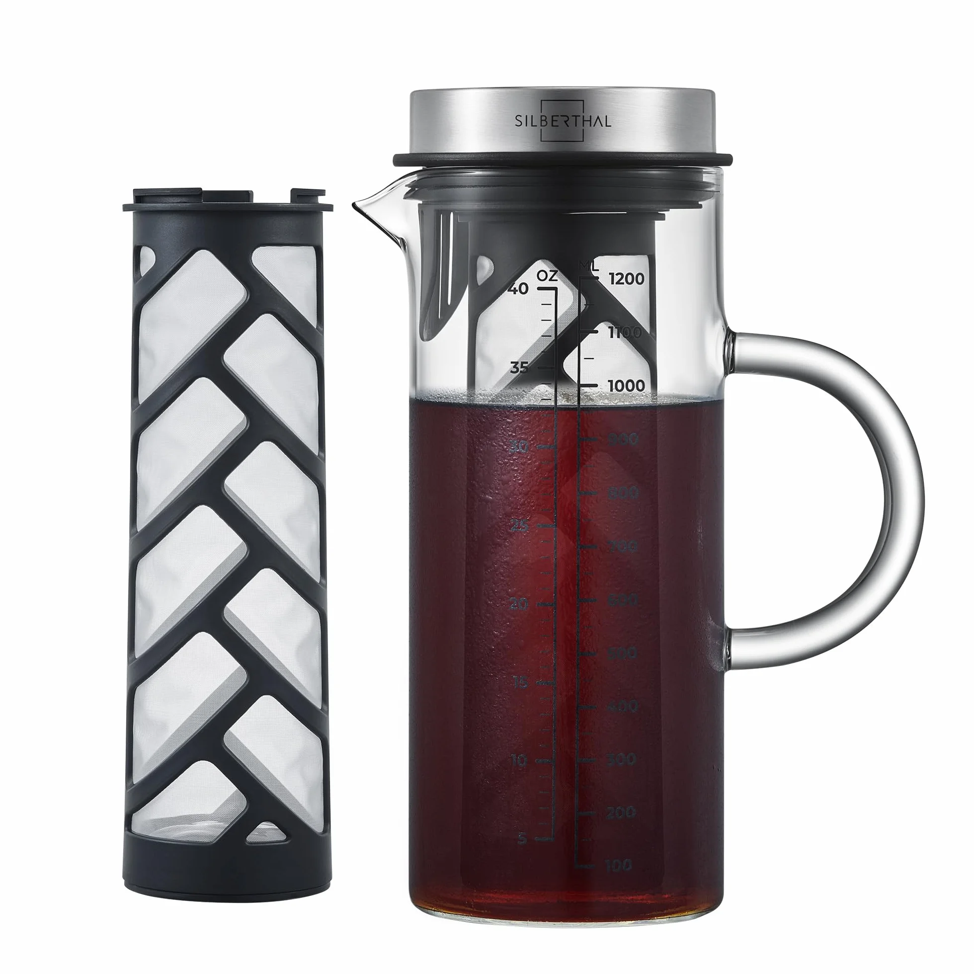 SILBERTHAL Jarra cristal 1,2L - Jarra Cold brew - Jarra de agua con tapa - Filtro extraíble