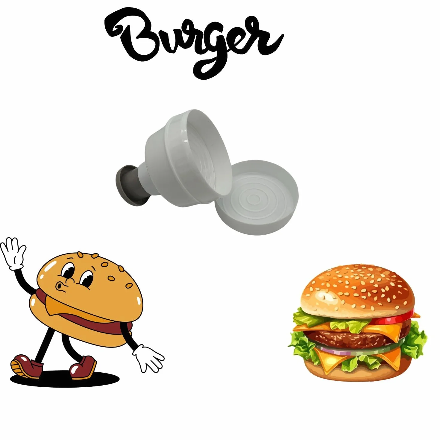 Prensa de Hamburguesa, Prensa para Hamburguesa, Redondo de plastico, Ideal hogar, (12x9,5cm). (Blanco)