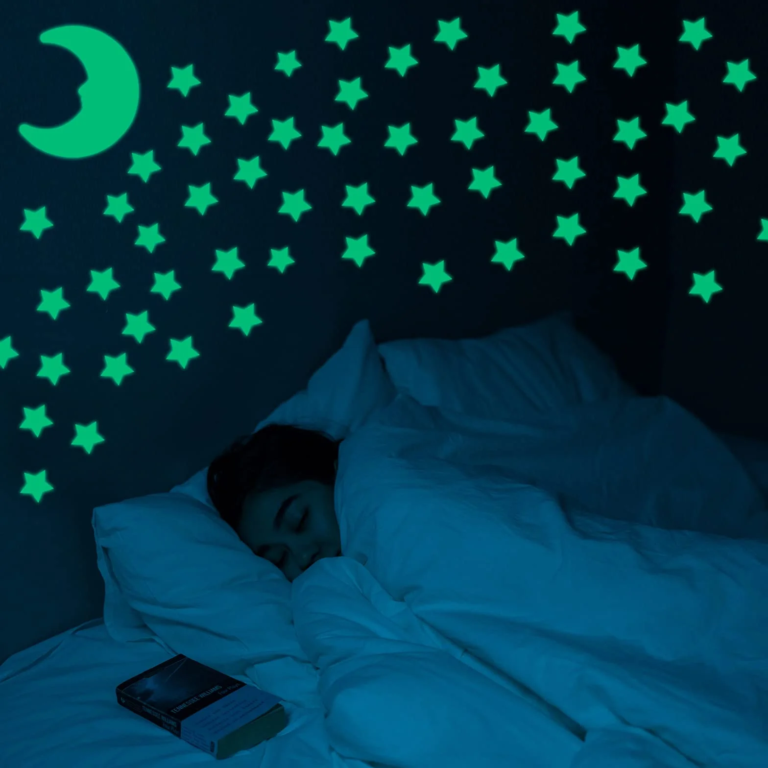 CAYUDEN 201 pcs Estrellas Fluorescentes 3D Pegatinas de Pared Infantiles con Luna