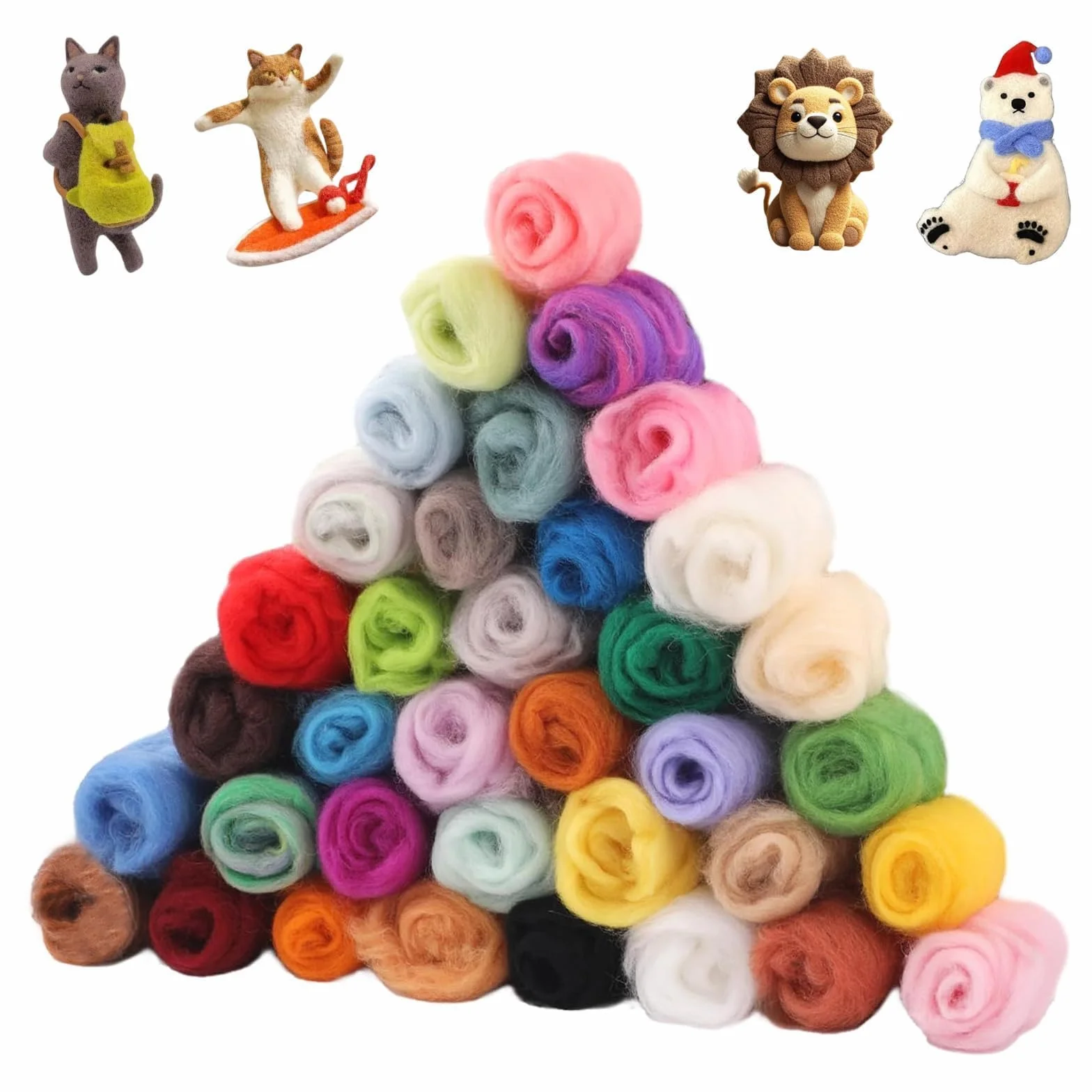 36 colores de lana de fieltro, lana de cuento de hadas para fieltro, proyectos de bricolaje, fieltro seco y húmedo
