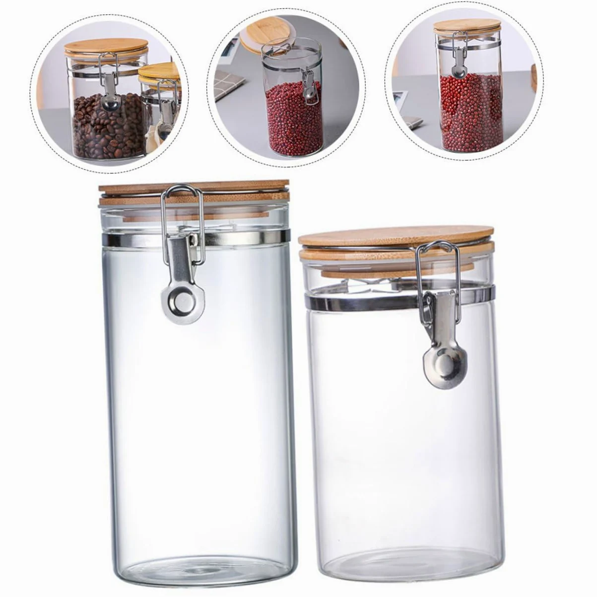 Alipis 2 Tarros en Cocina Capacidad 1140ml y 1280ml Herméticos de Vidrio Cierre de Acero Inoxidable y Tapa de Madera Diseño Transparente y Prevención para Almacenamiento de Alimentos