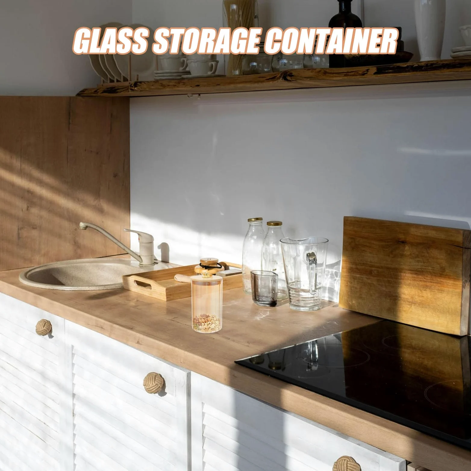 Gatuida 3 Piezas Recipiente de Vidrio con Tapa Hermética para Almacenar Alimentos, Diseño Vintage con Tapa de Madera, Capacidad 750ml Adecuado para Uso Diario en Cocina