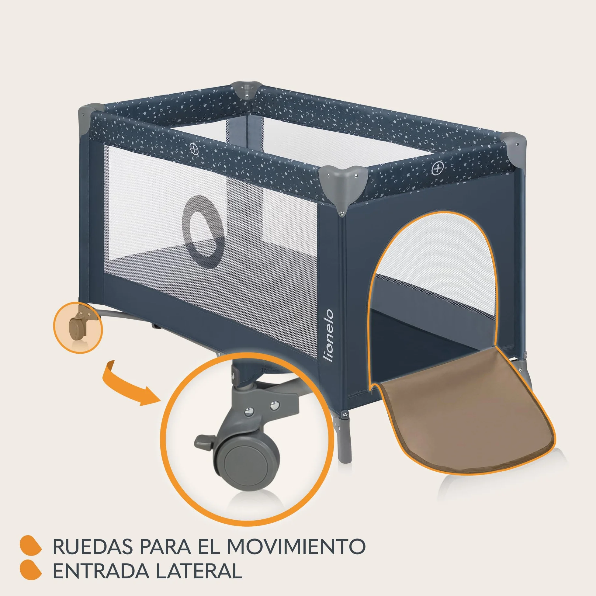 Lionelo Stefi Cuna de Viaje para Bebé Apertura Lateral 120x60 cm LockGuard Malla Transpirable