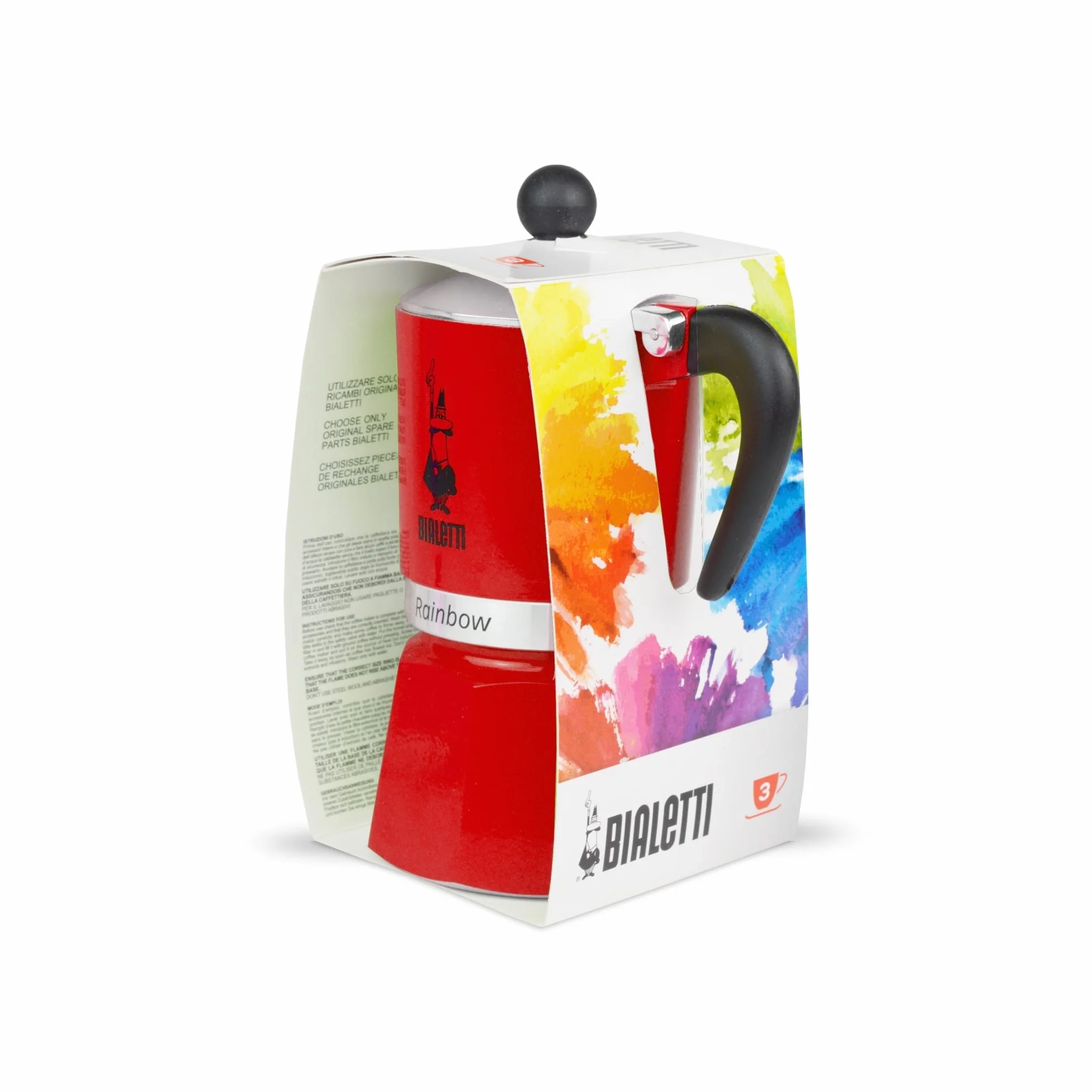 Bialetti Rainbow Cafetera Italiana Espresso, 3 Tazas, Aluminio, Rojo