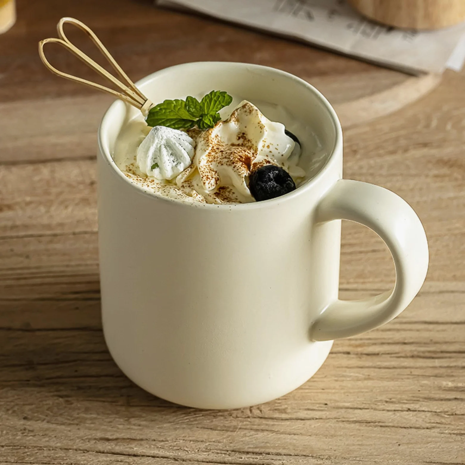 Taza de cerámica ondulada para el hogar, 450 ml, para el desayuno, color beige, 450 ml