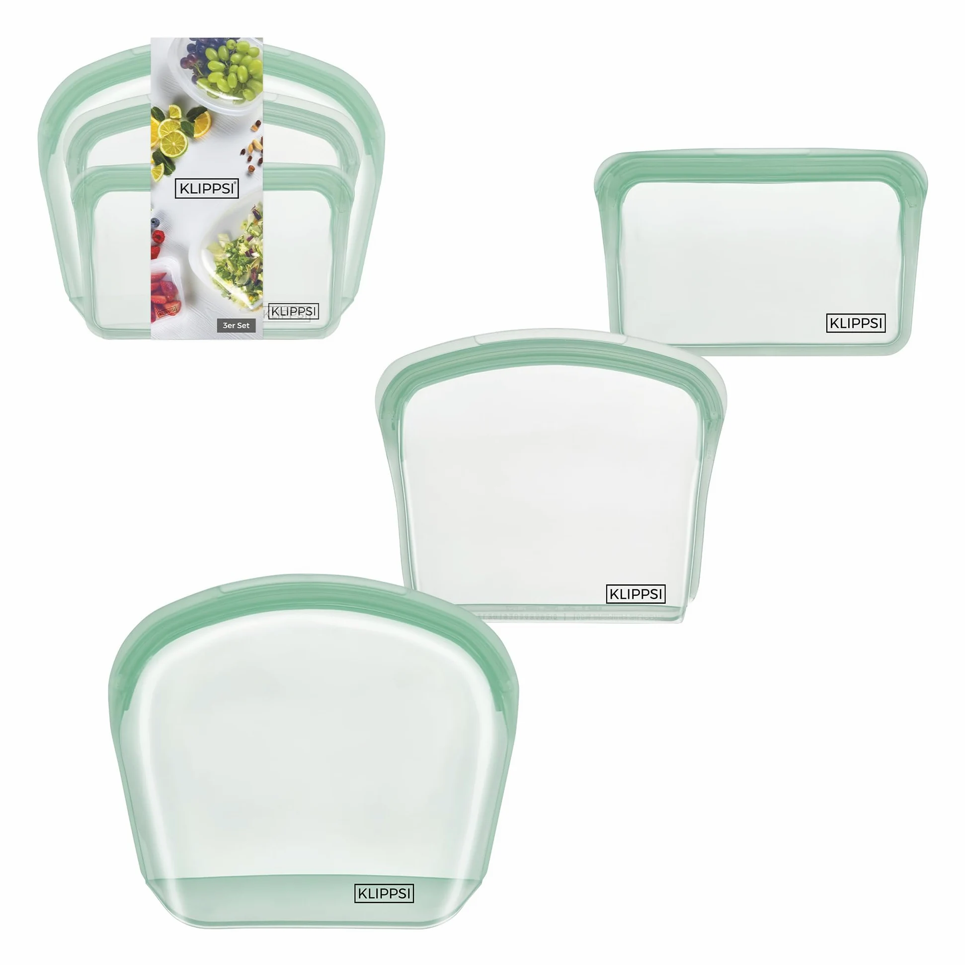 Juego de 3 bolsas de silicona reutilizables para congelador, resistentes al calor, resistentes al frío, a prueba de fugas, aptas para lavavajillas (verde)