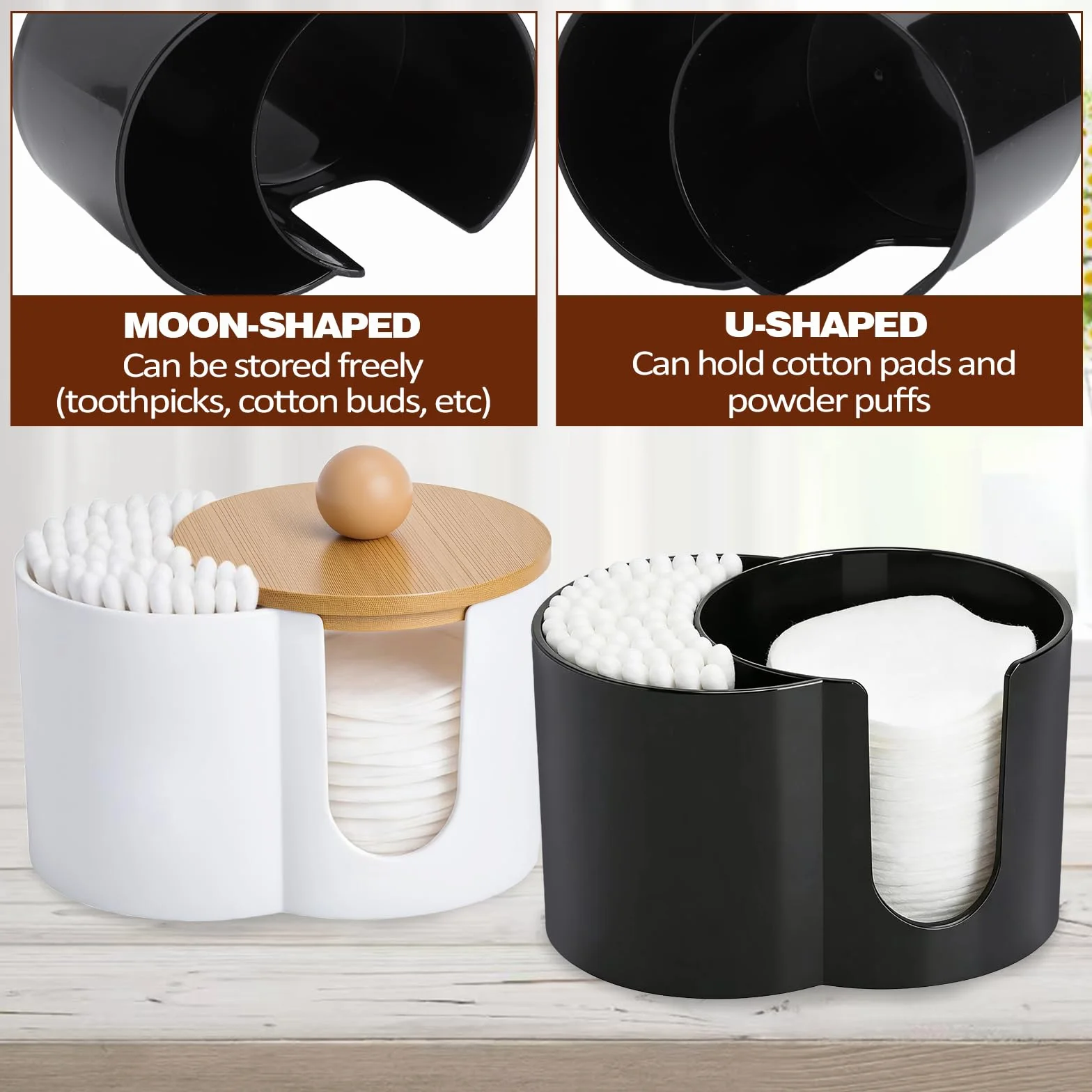 Cotton Swab Dispenser de 2 Piezas, Soporte para Discos de Algodón y Bastoncillos con Tapa, Dispensador Discos Desmaquillantes de Plástico para el Cuarto de baño, el tocador y el Salón