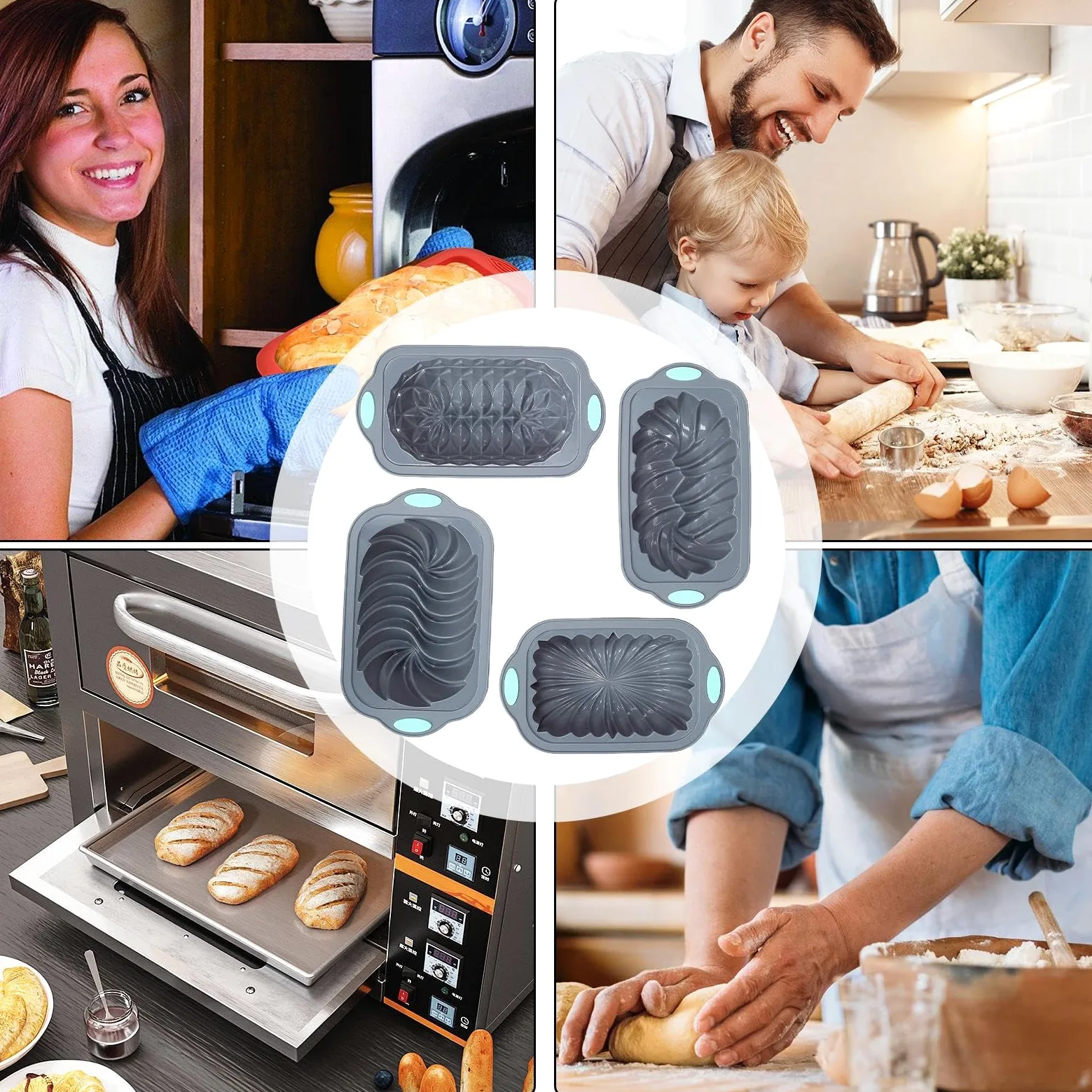 Molde De Silicona Para Pan Forma de cocina casera reutilizable | 4 Moldes De Silicona Para Pan De Plátano Cumpleaños Bodas Reuniones Pasteles Brownies Pastel Carne Tartas Lasaña Quiches