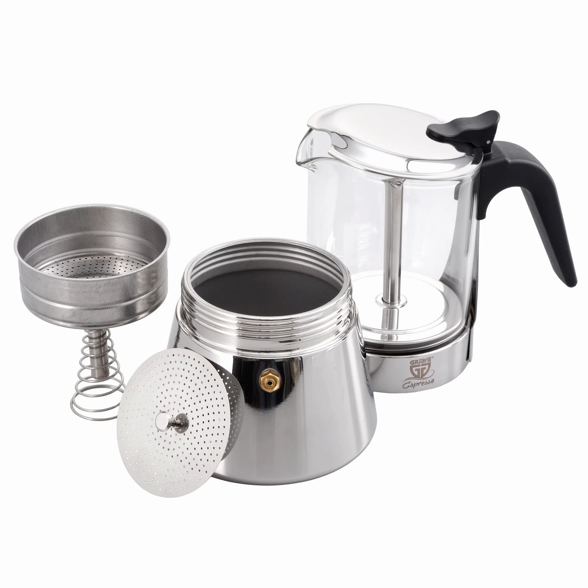 GRÄWE Cafetera de acero inoxidable con jarra de cristal, apta para inducción y todo tipo de fuegos, apta para lavavajillas, 9 tazas, 360 ml