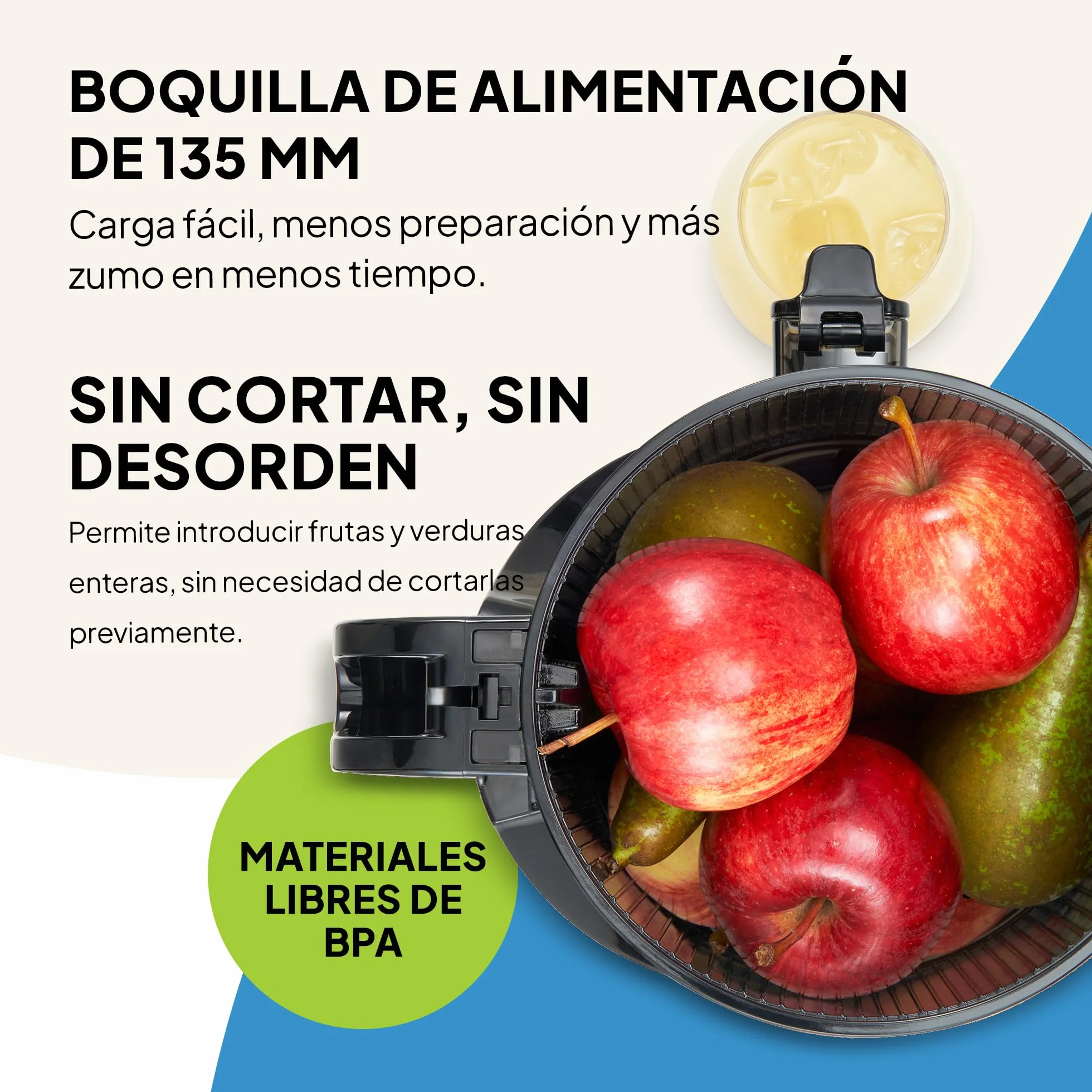 Fridja f2500 Exprimidor Automático de Fruta Entera | Boca de Entrada 135mm | Extractor de Zumo por Prensa Fría 250W | Alto Rendimiento | Fácil Limpieza | Sin BPA | Negro Mate [Clase Energética A++]