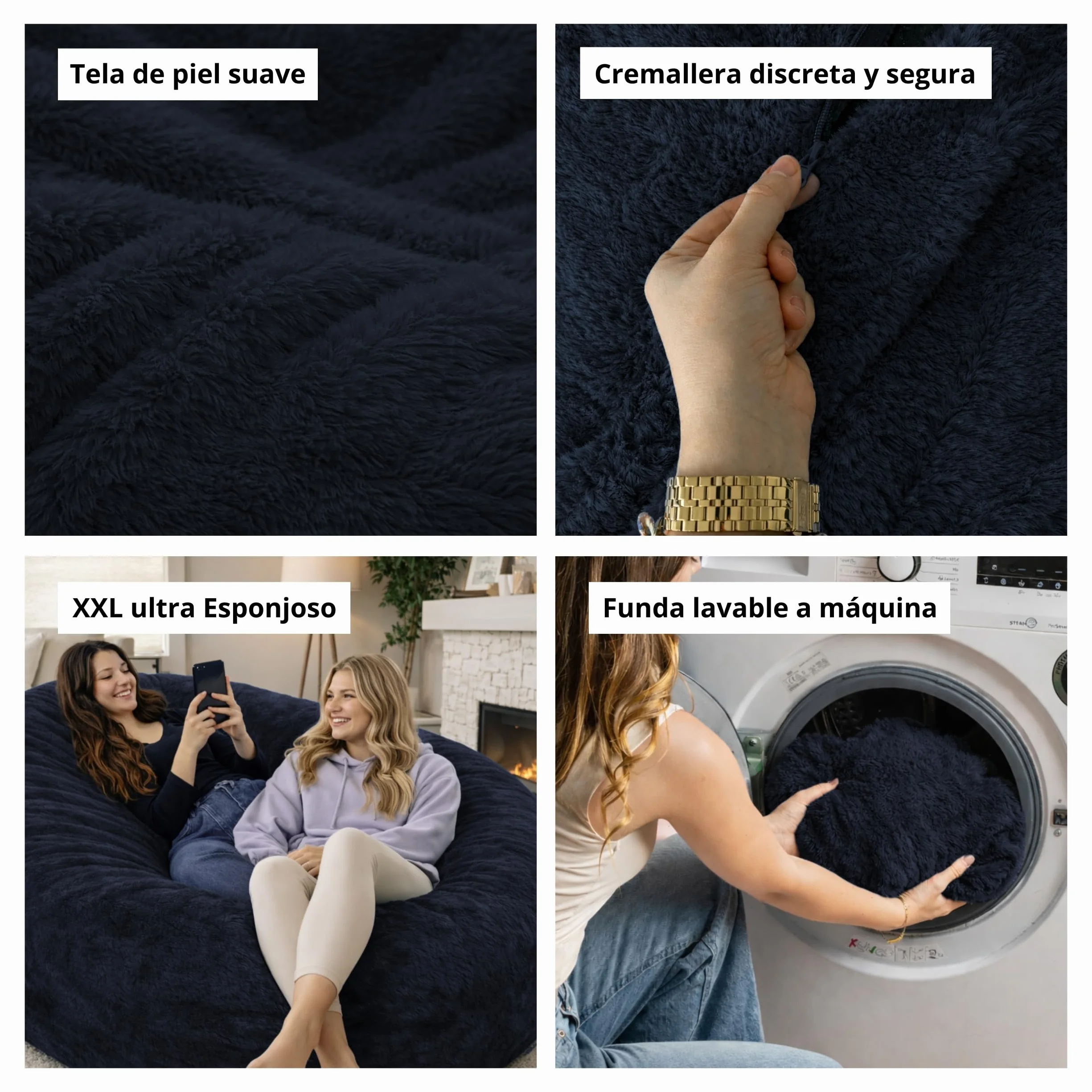 bananair - Puff Gigante XXL con Relleno de Espuma Incluído - Cómodo, Suave y Espacioso - Funda Desenfundable y Lavable - Bean Bag, Puff Cama Ideal para Relajarse (160 x 90 x 60 cm, Azul)