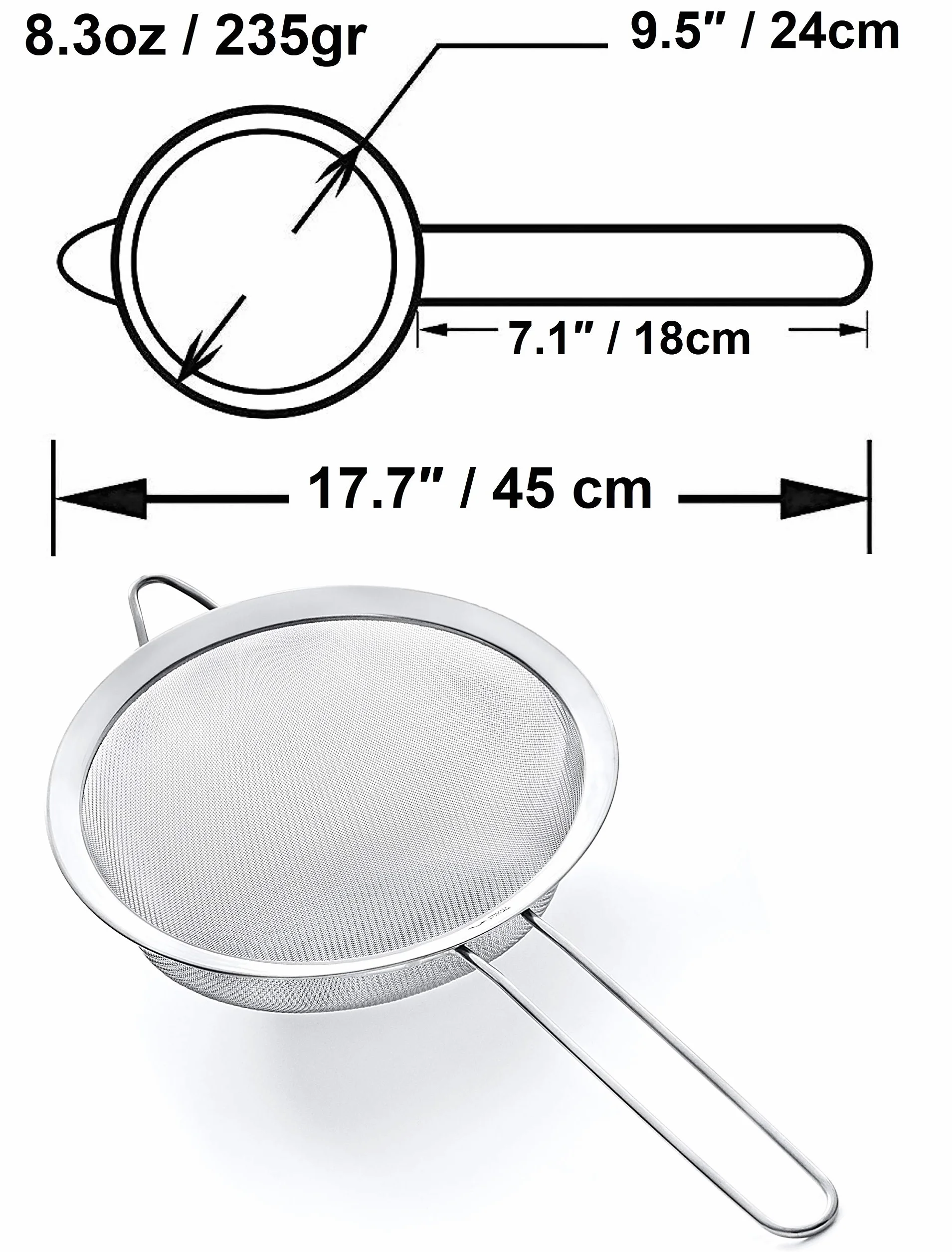 Colador de 24cm de Malla Fina - Acero Inoxidable Premium 304, Calidad Profesional - Coladores de Cocina, Proto Future