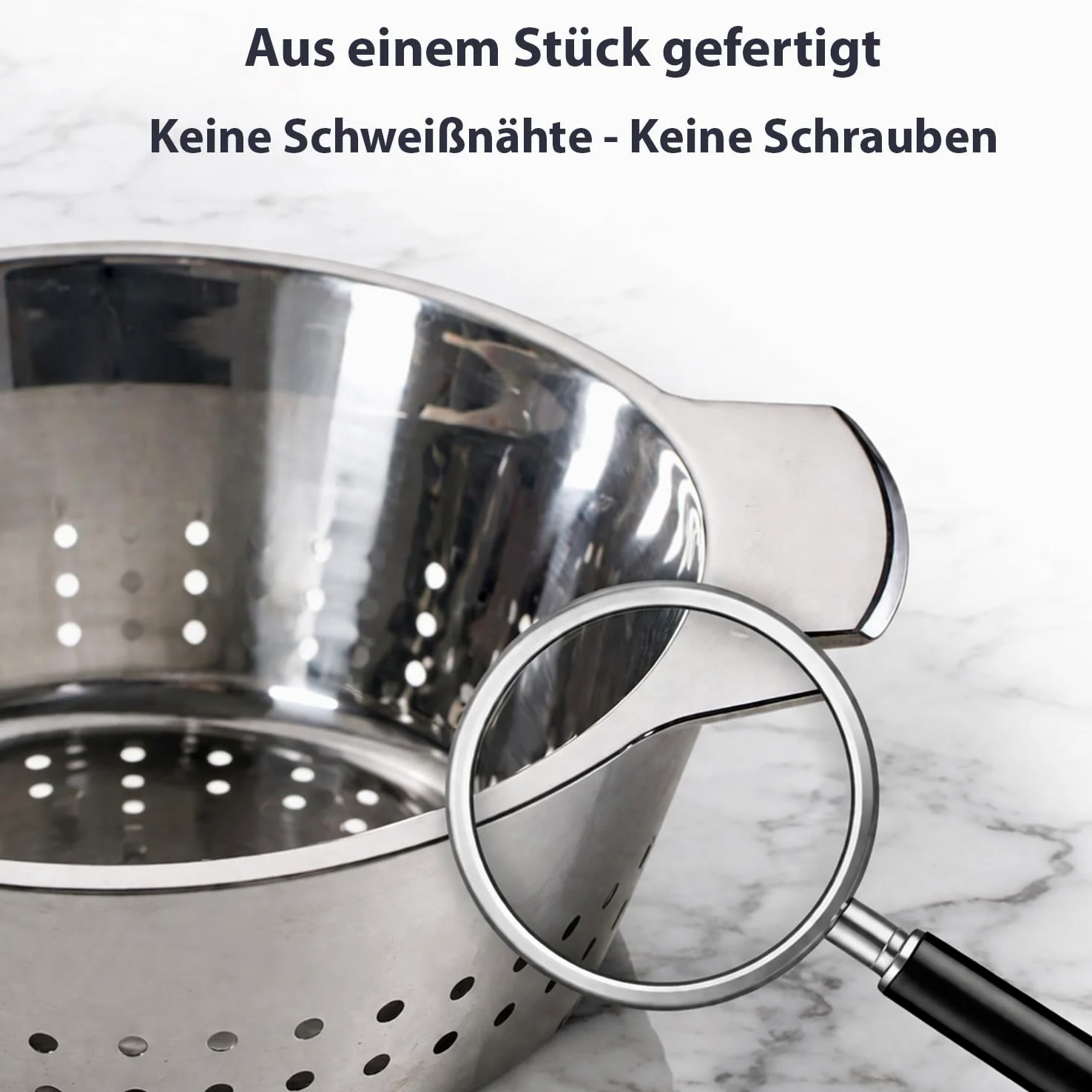 Colador para ensaladas, colador de cocina, colador de acero inoxidable, colador de pasta | diámetro de 24 cm, colador de verduras, colador de verduras, apto para lavavajillas, 2 asas, colador de