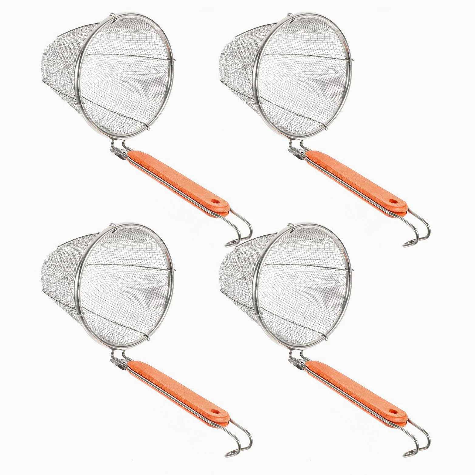 BESPORTBLE Colador de Malla Fina para Fideos de Acero Inoxidable con Mango de Madera 14 Cm, Utensilio de Cocina Práctico para Escurrir Pasta y Sopa, Set de 4 Piezas para Uso Doméstico