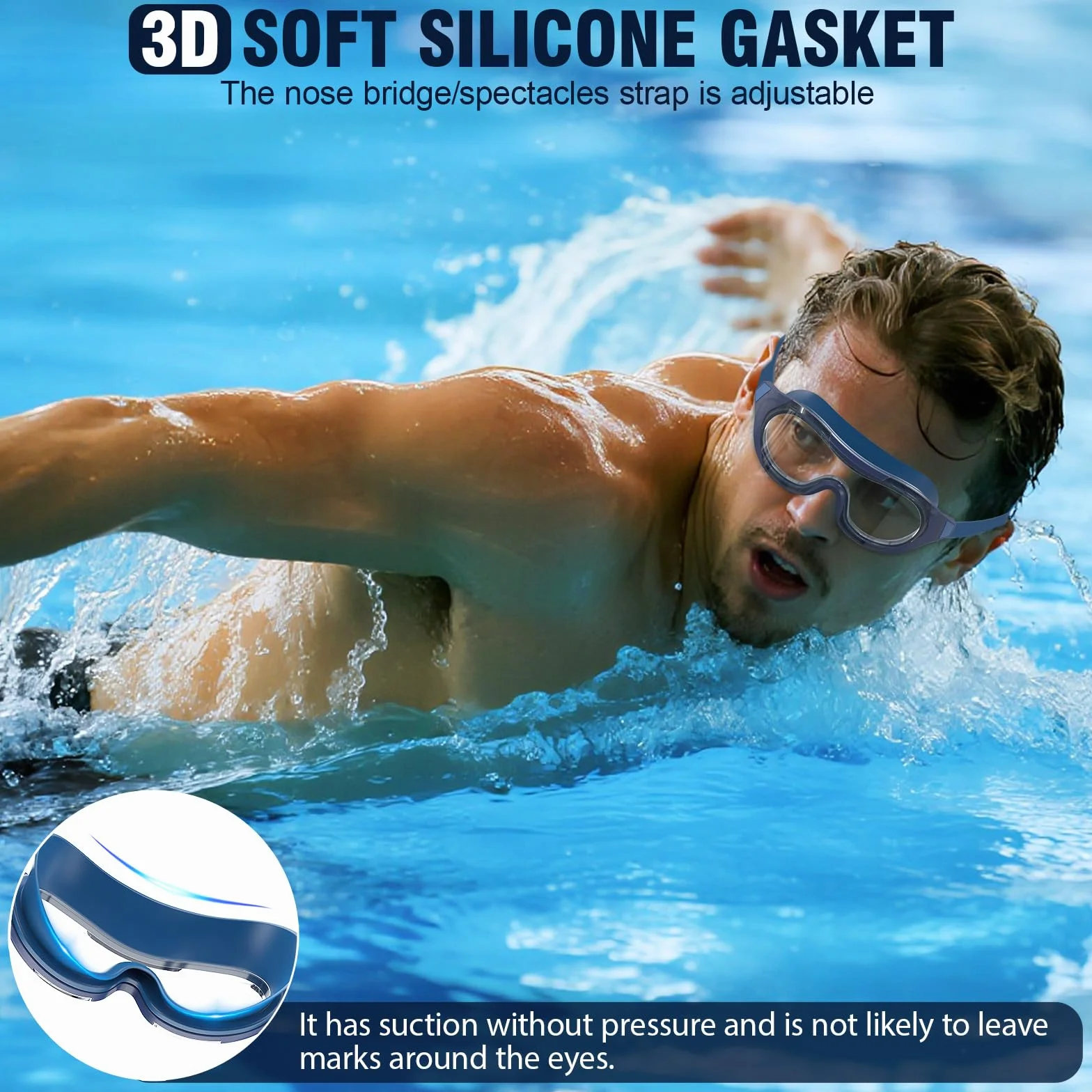 Gafas Natacion Hombre Adultos Montura Grande Antivaho Proteccion UV Lentes HD Unisex Buceo Deportes Acuaticos