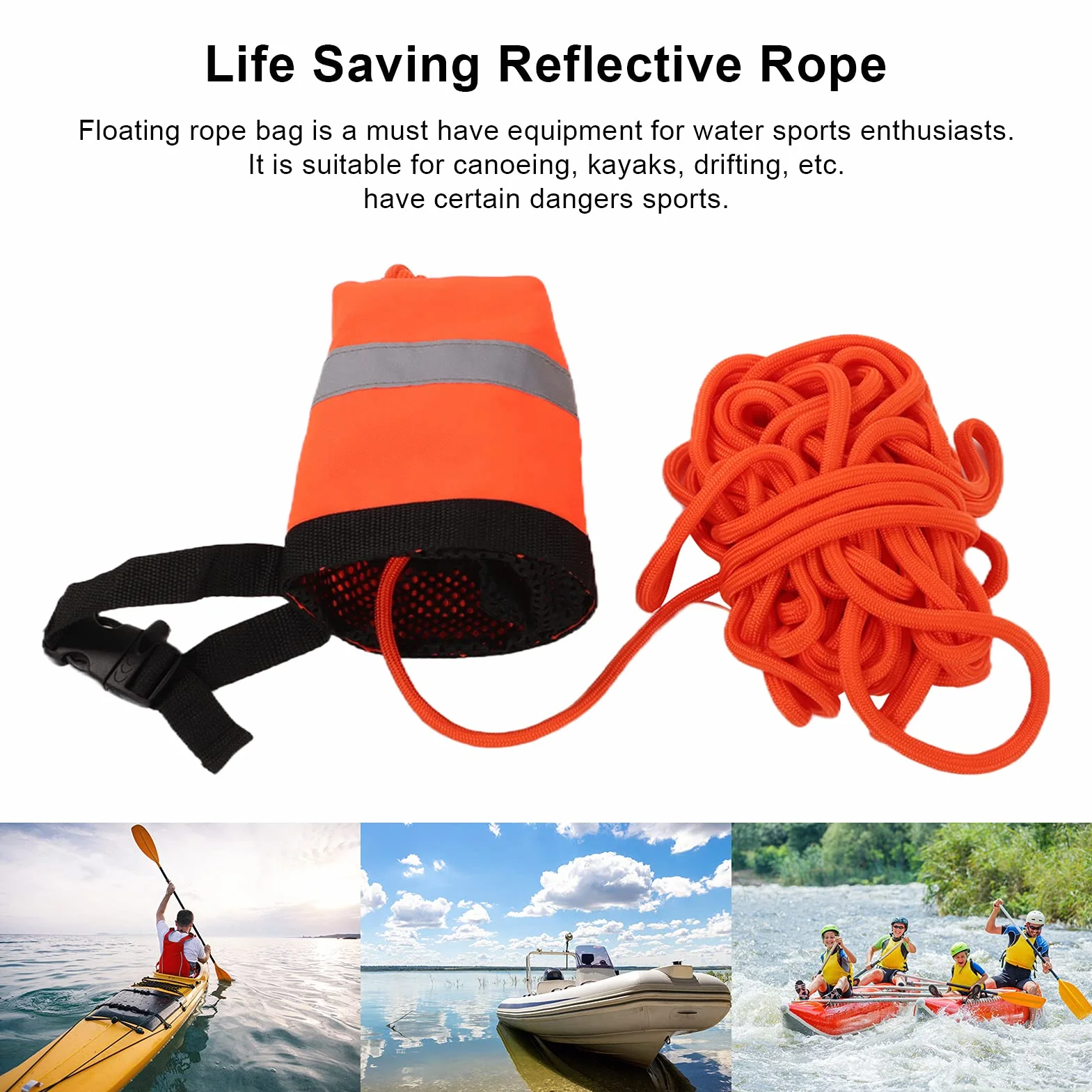 Bolsa de Rescate con Cuerda Flotante 49,2/98,4 pies 3/10 Pulgadas para Kayak Rafting Equipo de Seguridad
