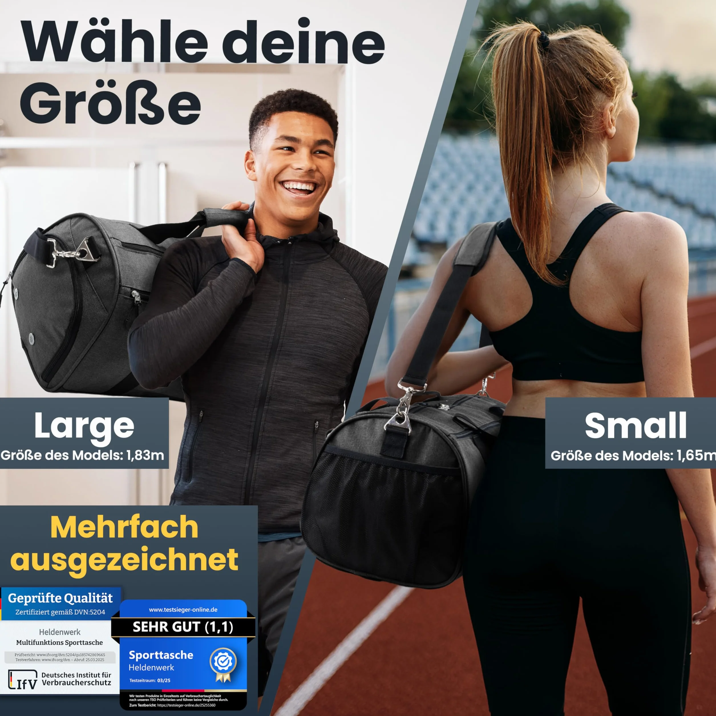Heldenwerk Bolsa de deporte con compartimento para zapatos y húmedo, entrenamiento hombre mujer viaje fitness