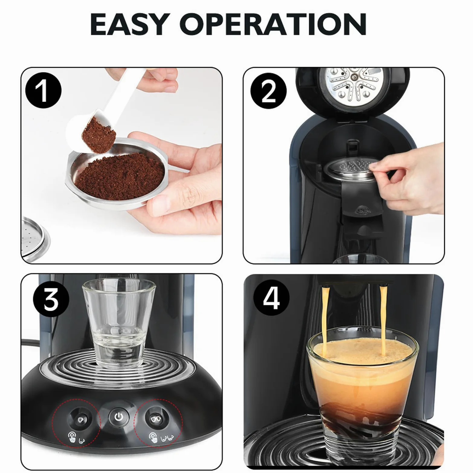 Syrisora Cápsula de café reutilizable, filtro de cápsulas de café recargable de acero inoxidable 304 con cepillo y cuchara para cafeteras
