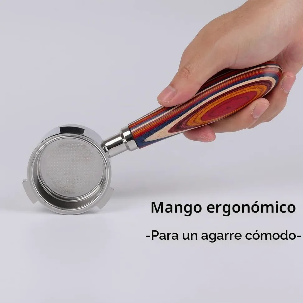 CAPFEI Portafiltro sin fondo, 51 mm, solo compatible con DeLonghi Dedica EC680/EC685/EC885 con 3 orejas, cesta de filtro de 0,3 mm poros, color mango de madera