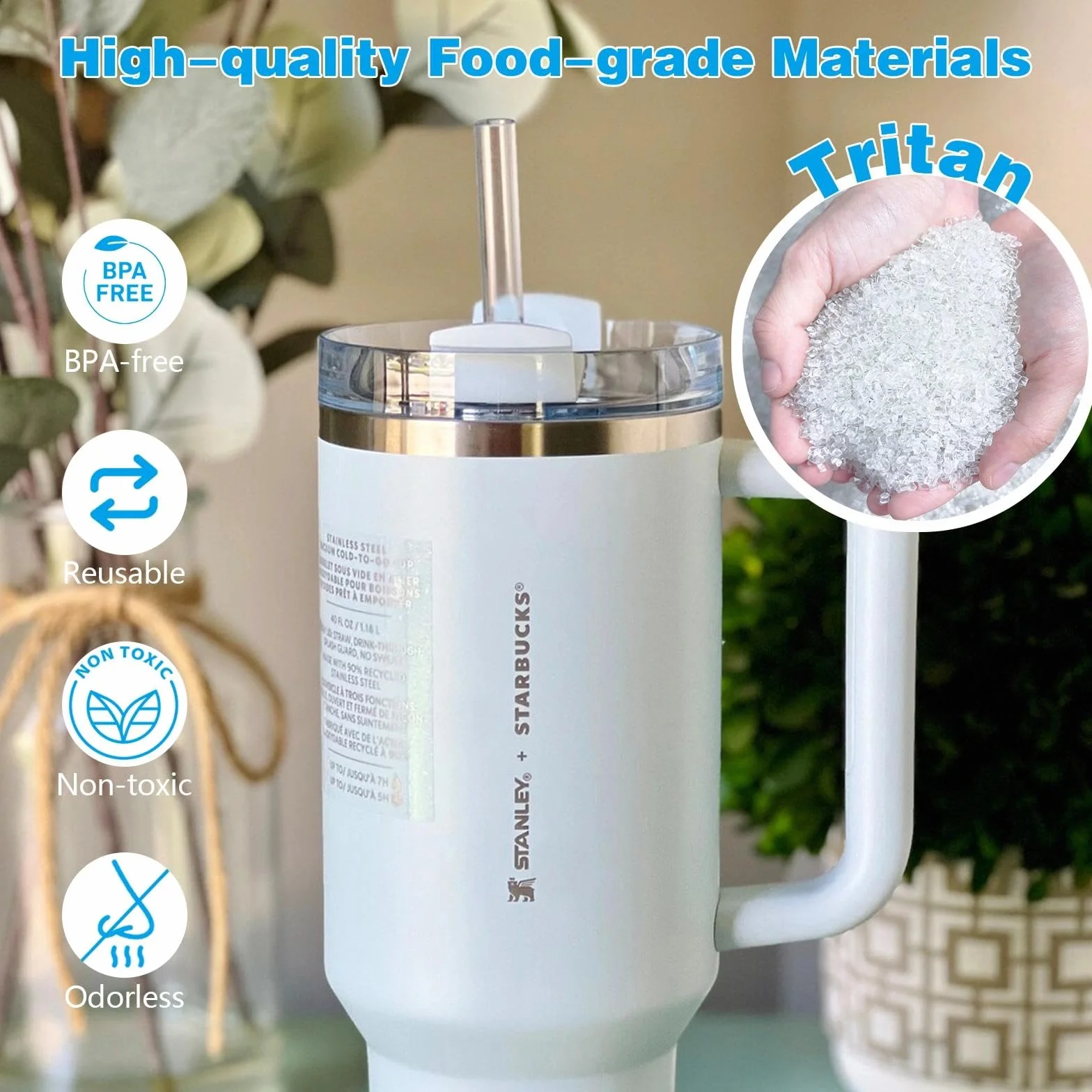 Pajitas de repuesto compatibles para Stanley de 40 oz y 30 oz, Tritan transparente, 6 pajitas reutilizables y 1 cepillo de limpieza