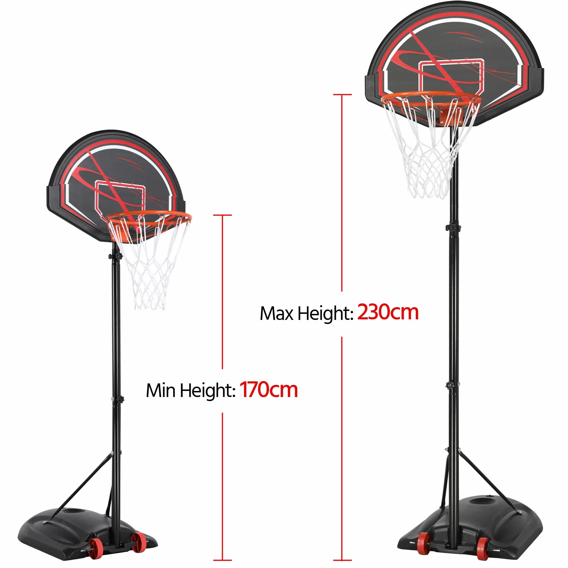 Yaheetech Canasta de Baloncesto Exterior Ajustable 170-230cm Móvil con Ruedas para Adulto Niños