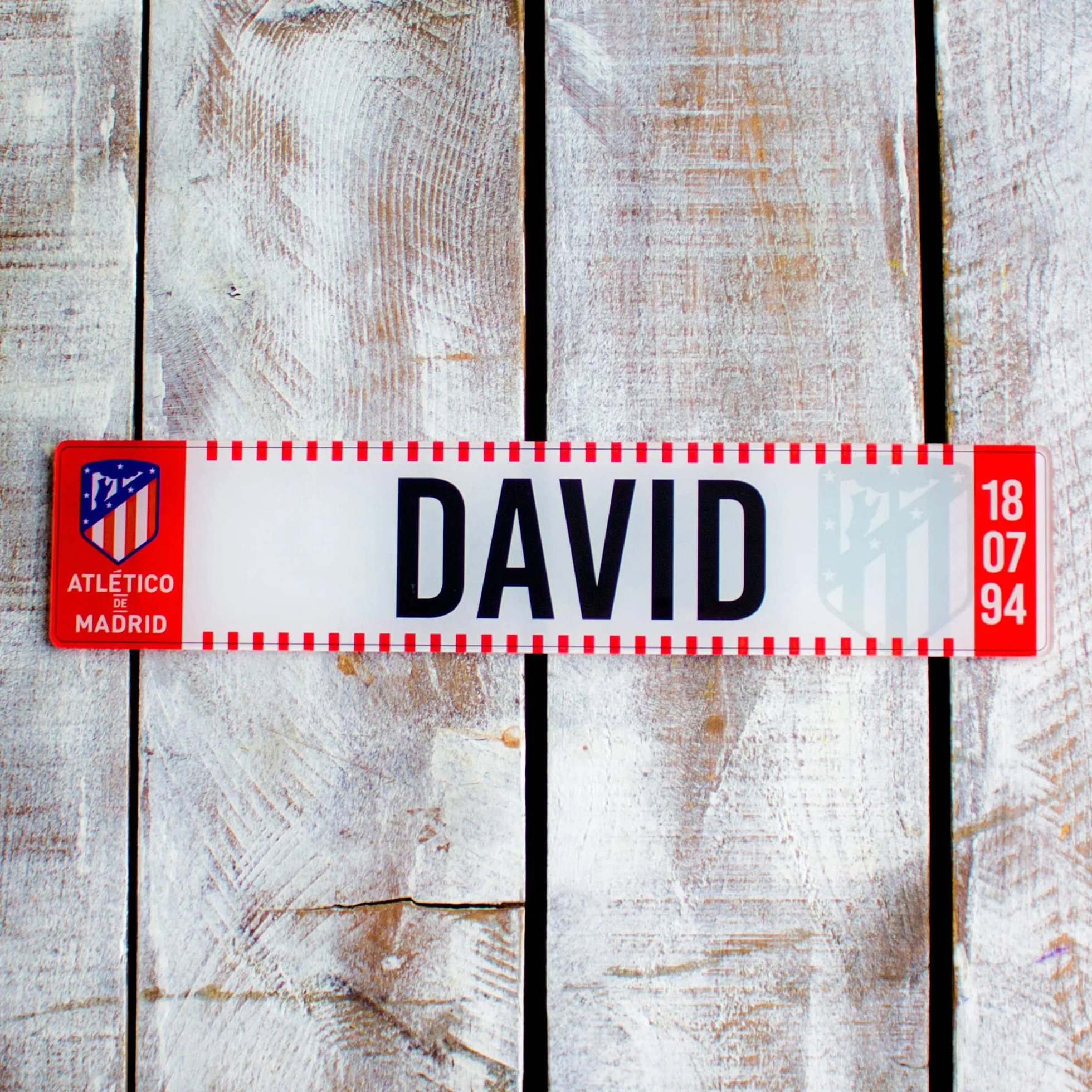 Matricula Metacrilato Personalizada Equipo de Futbol Atlético de Madrid 38cm x 8cm Placa Impresion Directa