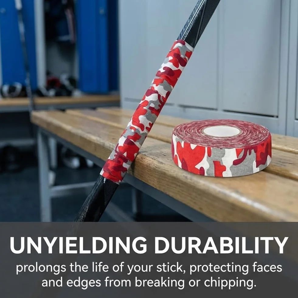 Cinta de Hockey 25m x 2,5cm Camuflaje Rojo - Tela de Algodón Resistente al Frío y Agarre Antideslizante