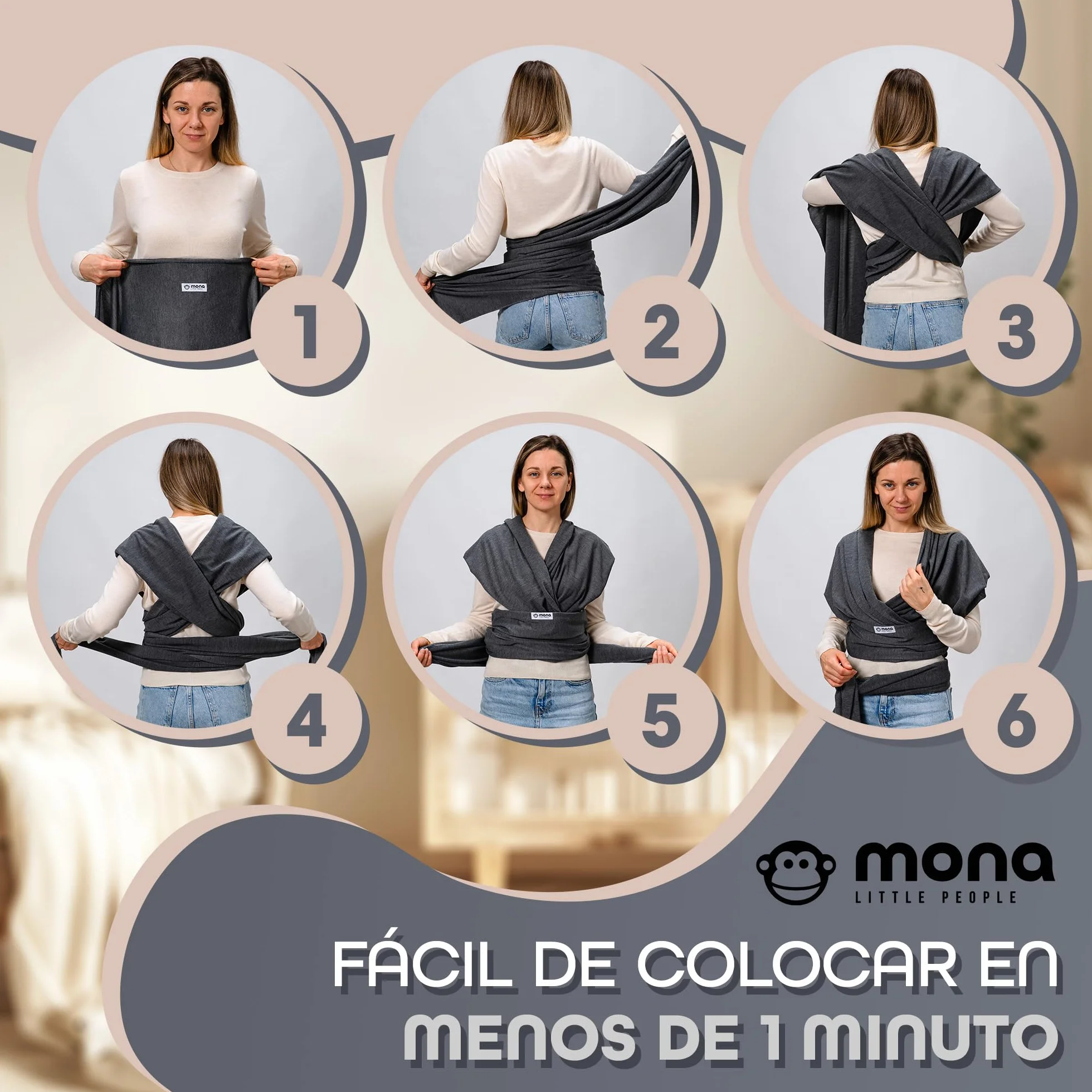 Fular Portabebés Ergonómico Transpirable Algodón Suave para Recién Nacidos hasta 15 kg Unisex con Bolsa y Babero