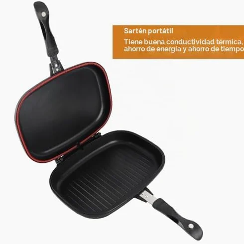 Sartén de Doble Cara, Sartén Doble Antiadherente de Aluminio para Parrilla, Sartén para Tortilla, Sartén Abatible con Mango Anti Quemaduras, Suministros de Cocina de 12,6