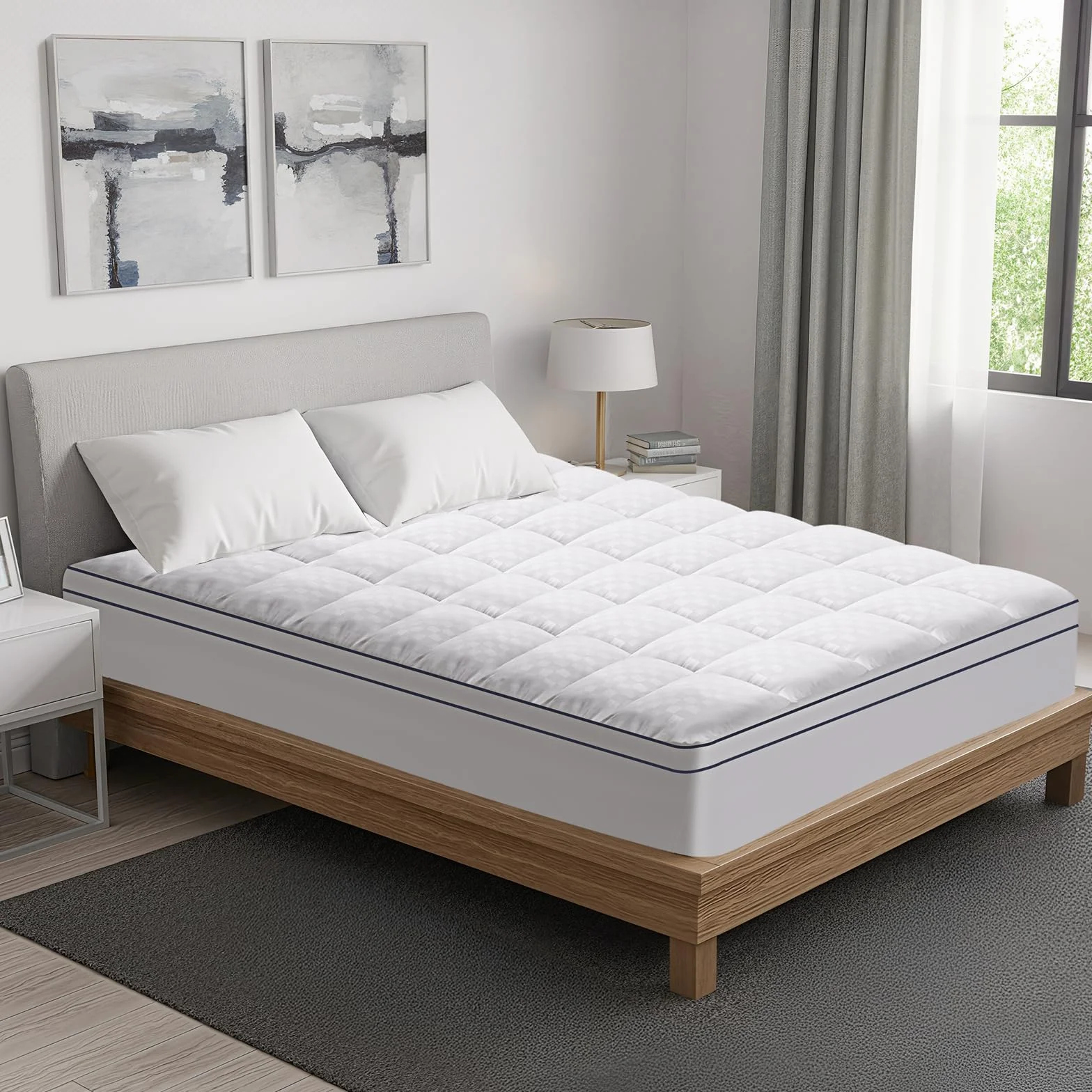 3D Topper 90x200cm Topper Viscoelastico de Microfibra 1000GSM Sobrecolchon Cubre Colchón Protector de Colchón Suave y cómodo