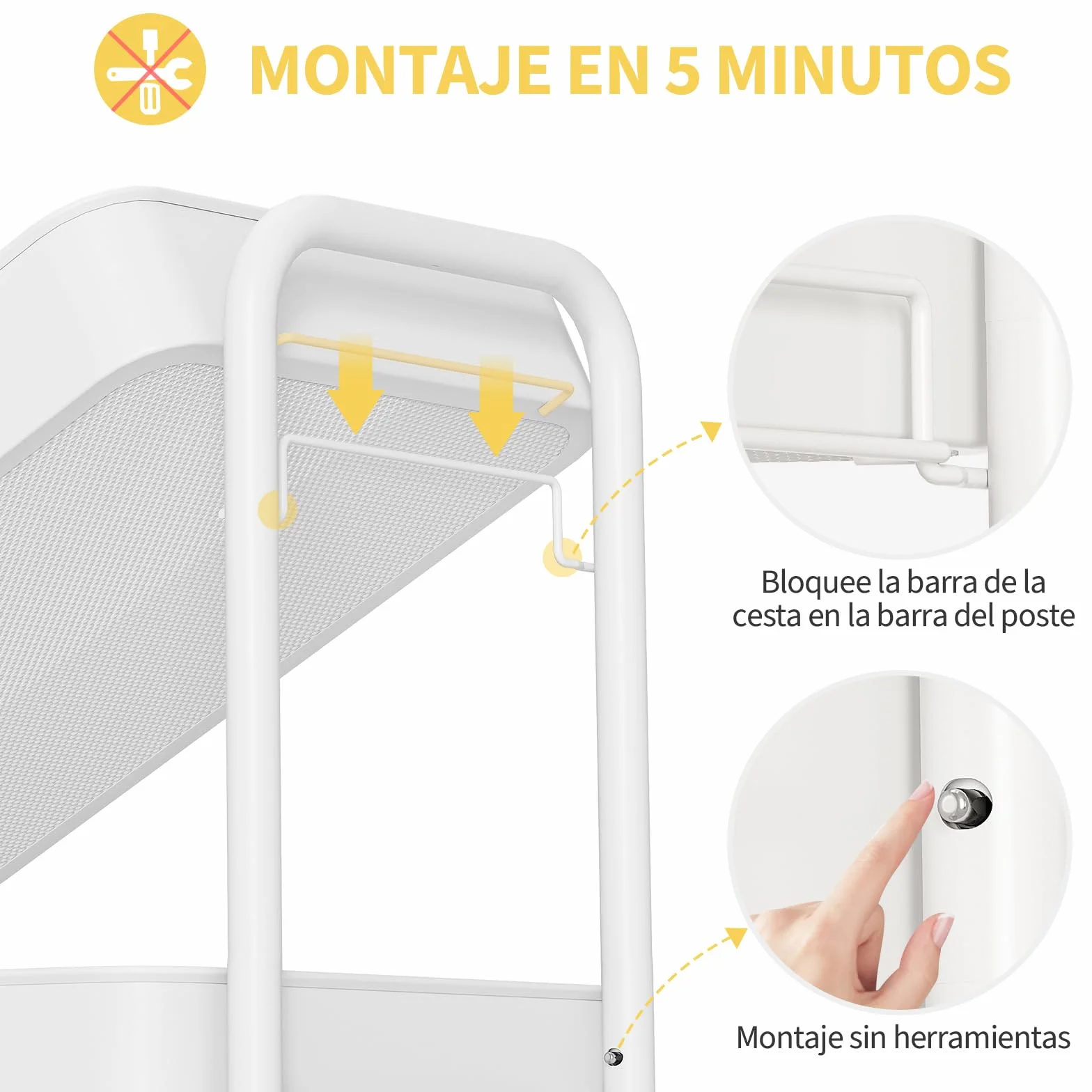 Urackify Carrito de Almacenamiento utilitario para diversas Aplicaciones – Carrito rodante de Metal de 3 Niveles con tableros de Clavijas, cestas y Ganchos para Almacenamiento Adicional en Cocina,