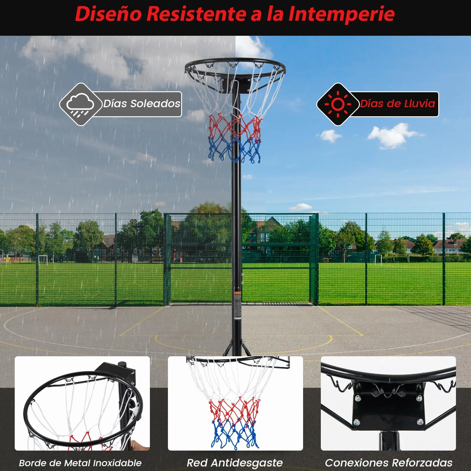 COSTWAY Canasta Baloncesto Exterior Altura Ajustable 2.6-3.5 m Móvil con Ruedas Aro Baloncesto Niños Adultos