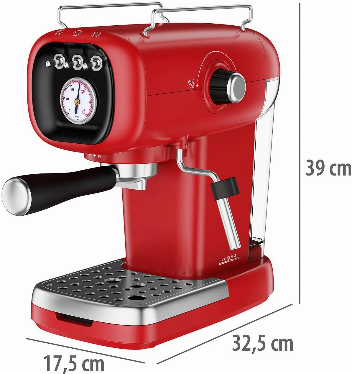 Máquina de espresso retro con portafiltro, adaptador para cápsulas tipo Nespresso, 20 bar, roja