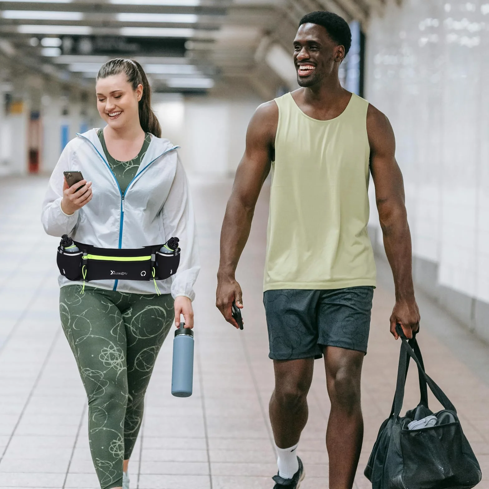 Riñonera Running Deportiva Cinturon Correr Hombre Mujer Porta Movil Deporte Walking Porta Botella Impermeable Cremallera Correa Ajustable Reflectante